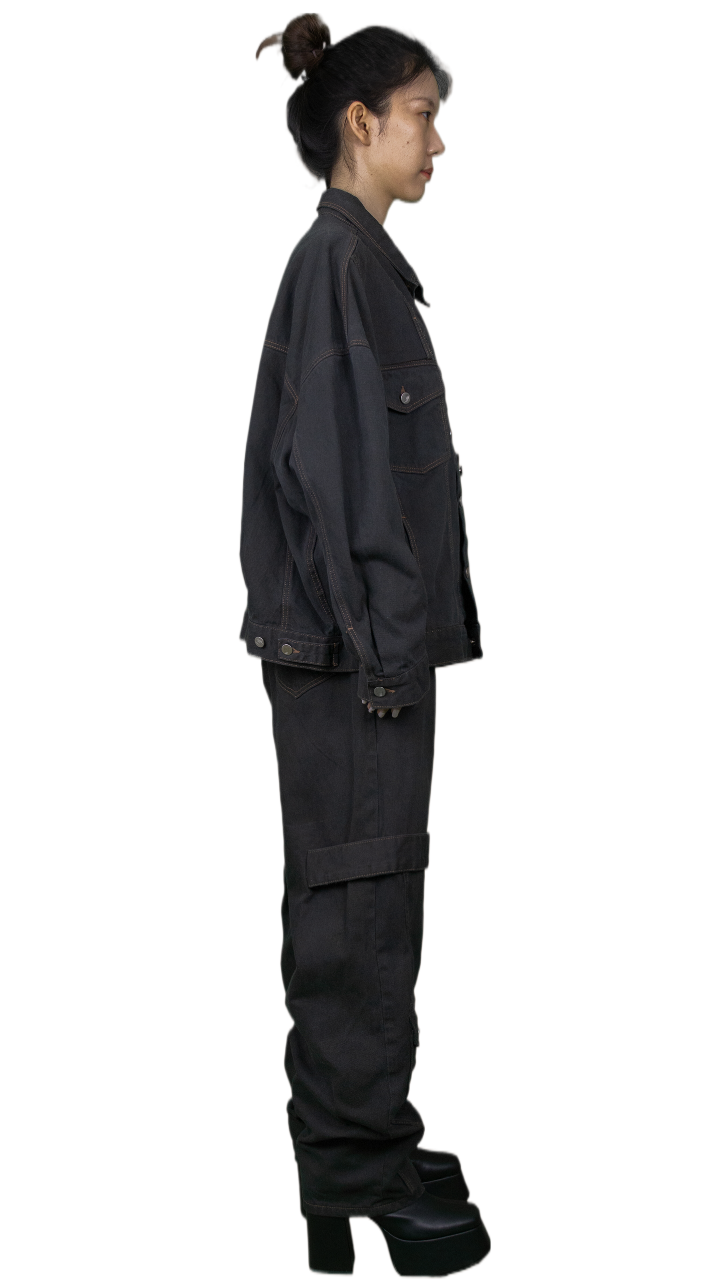 Denim jacket with straps in anthracite- TOKYO