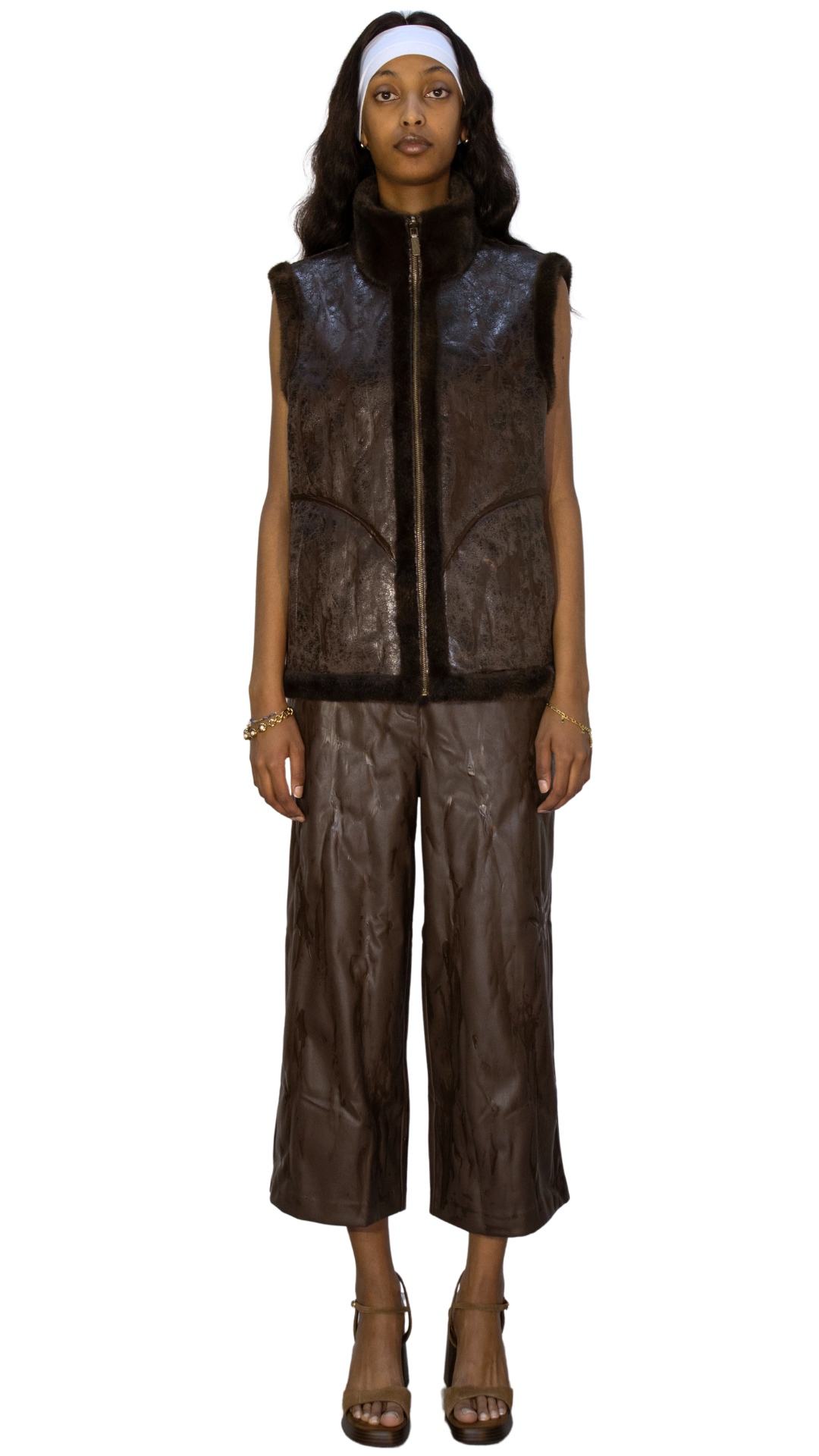 Distressed leather vest in brown - KARAGANDA