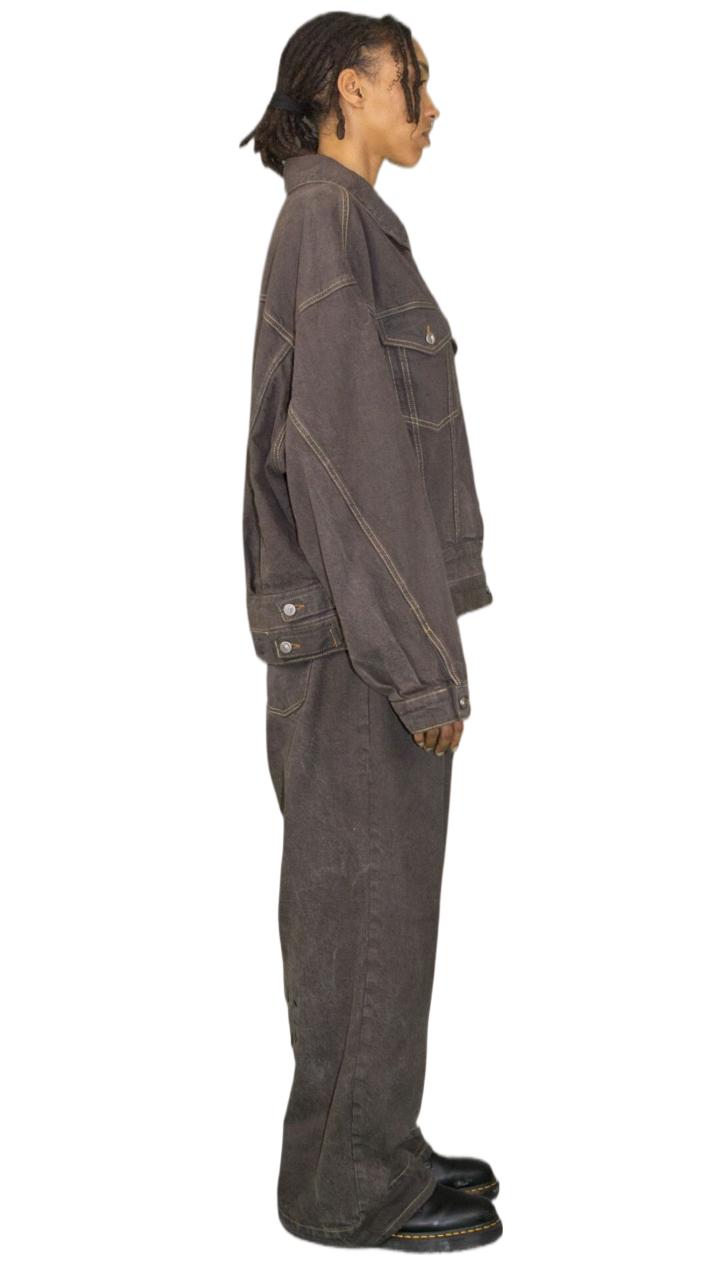 Embroidered denim jacket in washed brown - HARARE