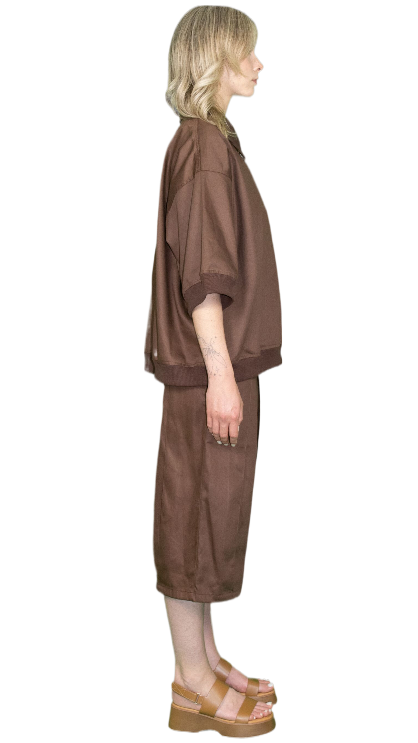 Oversized polo shirt with vintage zip in brown - BOCKENHEIM