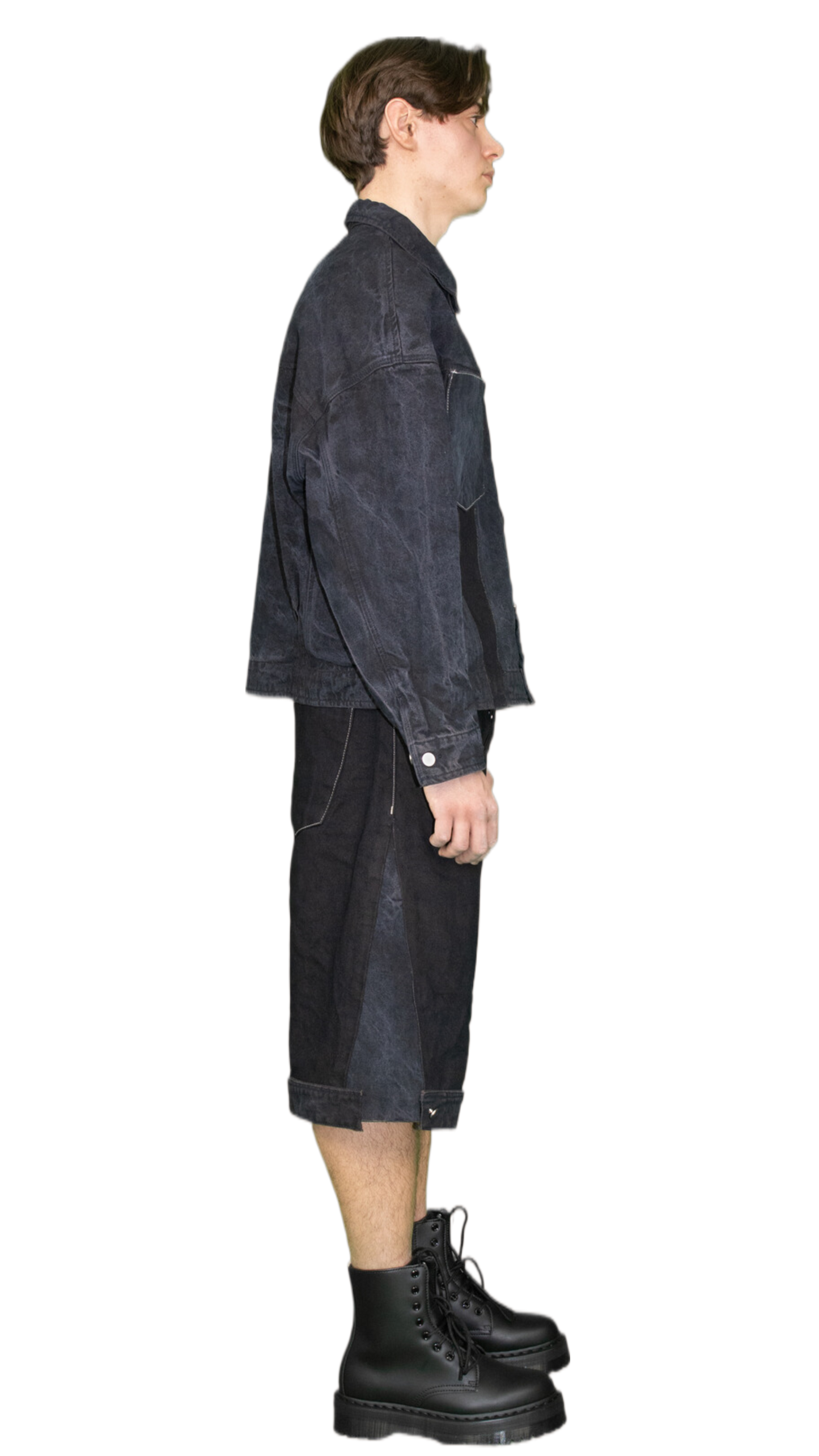 Patchwork denim shorts in dark blue - ALMATY