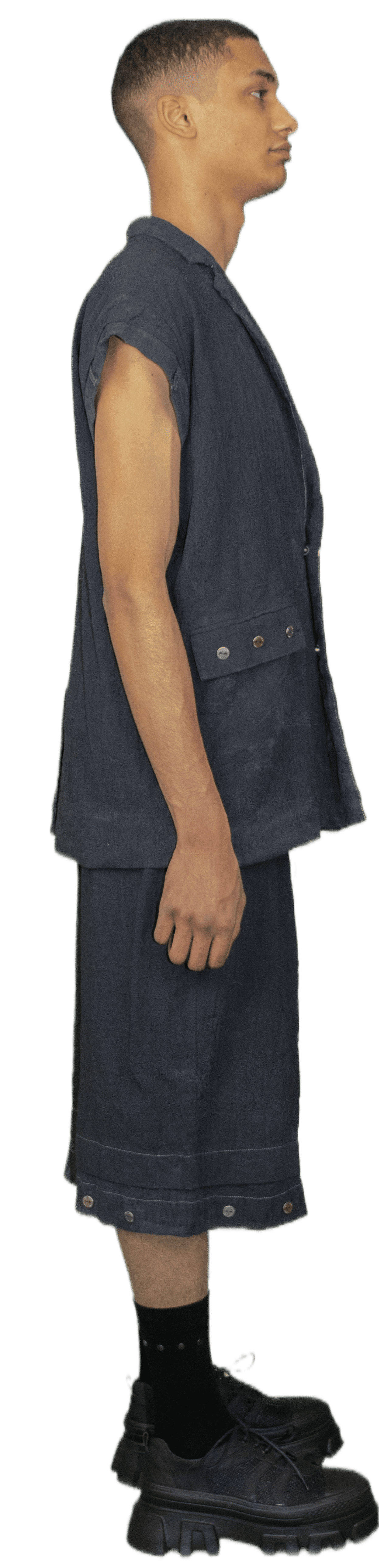 Textured shorts in midwash dark blue - PARIS