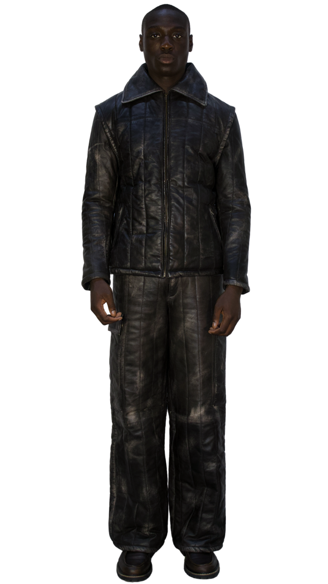Distressed leather jacket in gray/black - ASTANA