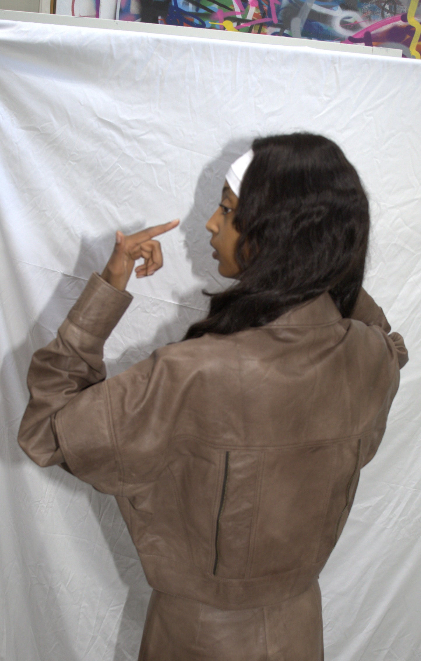 Overlay leather jacket in beige - KOSTANAI