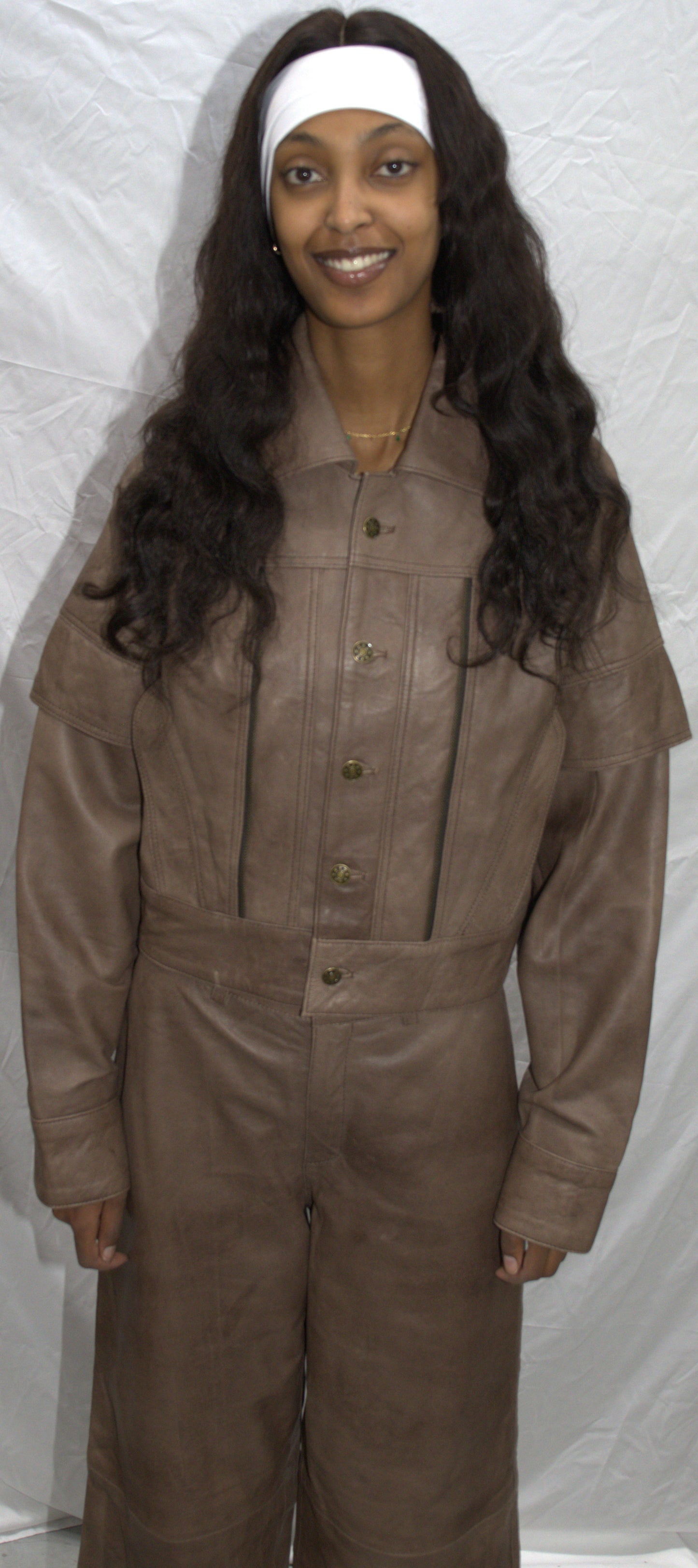 Overlay leather jacket in beige - KOSTANAI