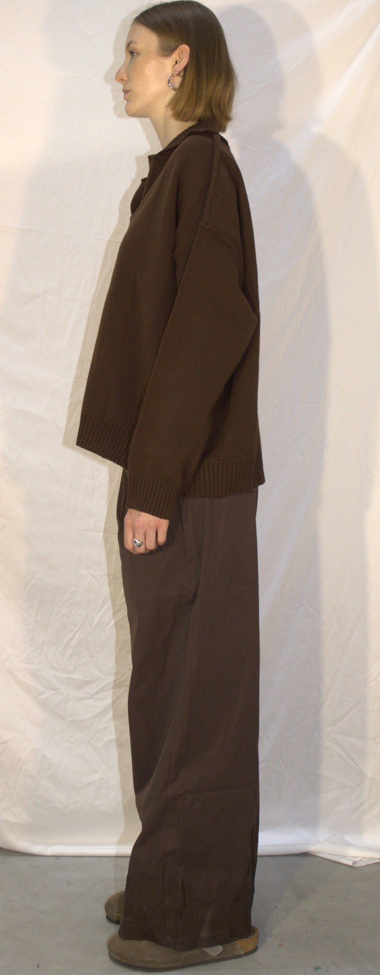 Raw edge polo sweater in brown - AKTOBE