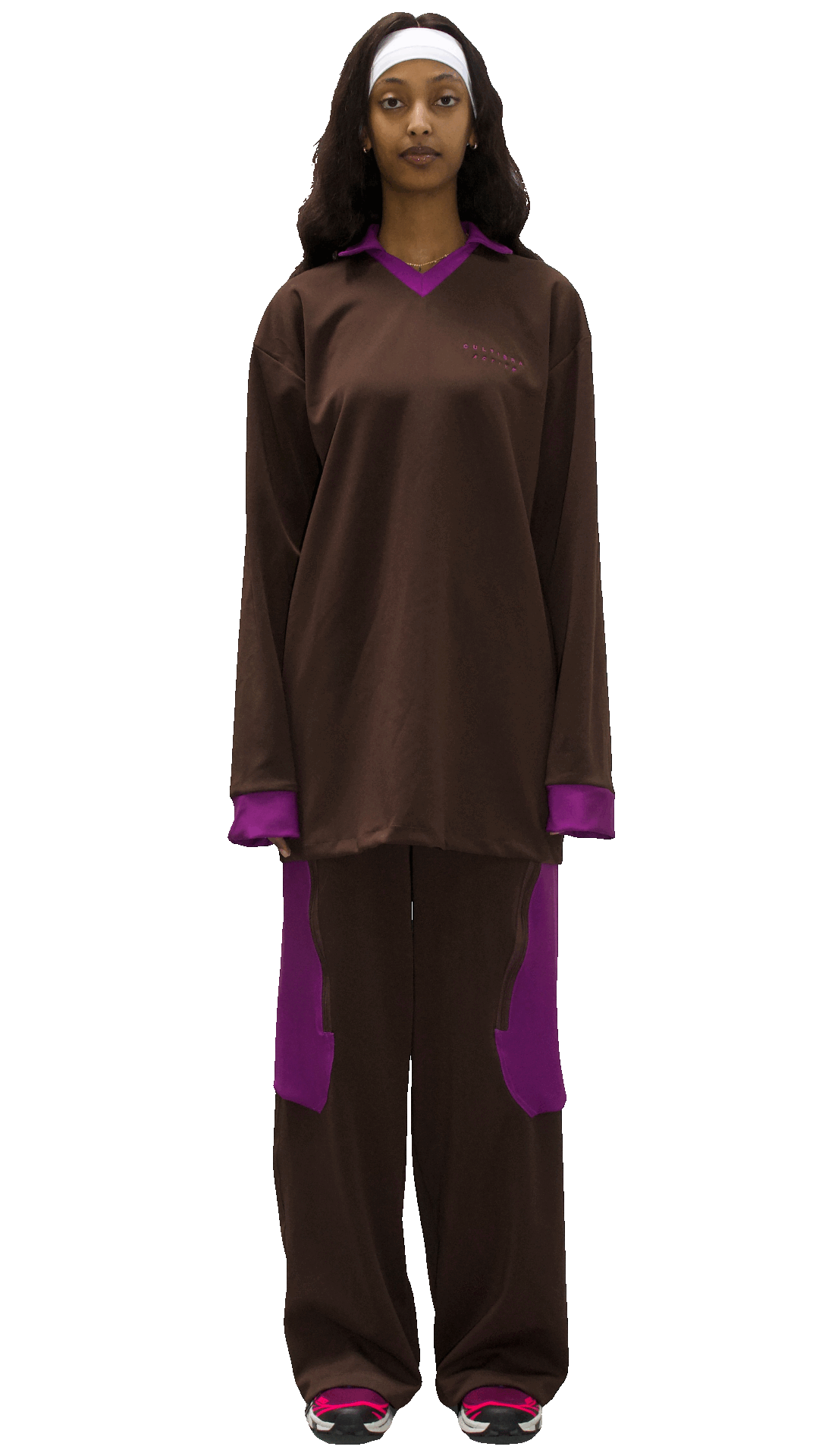 Technicut panel longsleeve in brown/lilac - SEMEI