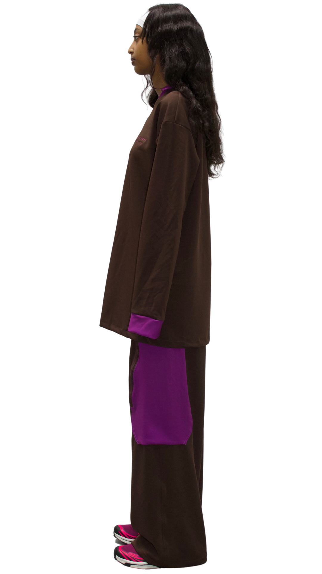 Technicut panel longsleeve in brown/lilac - SEMEI