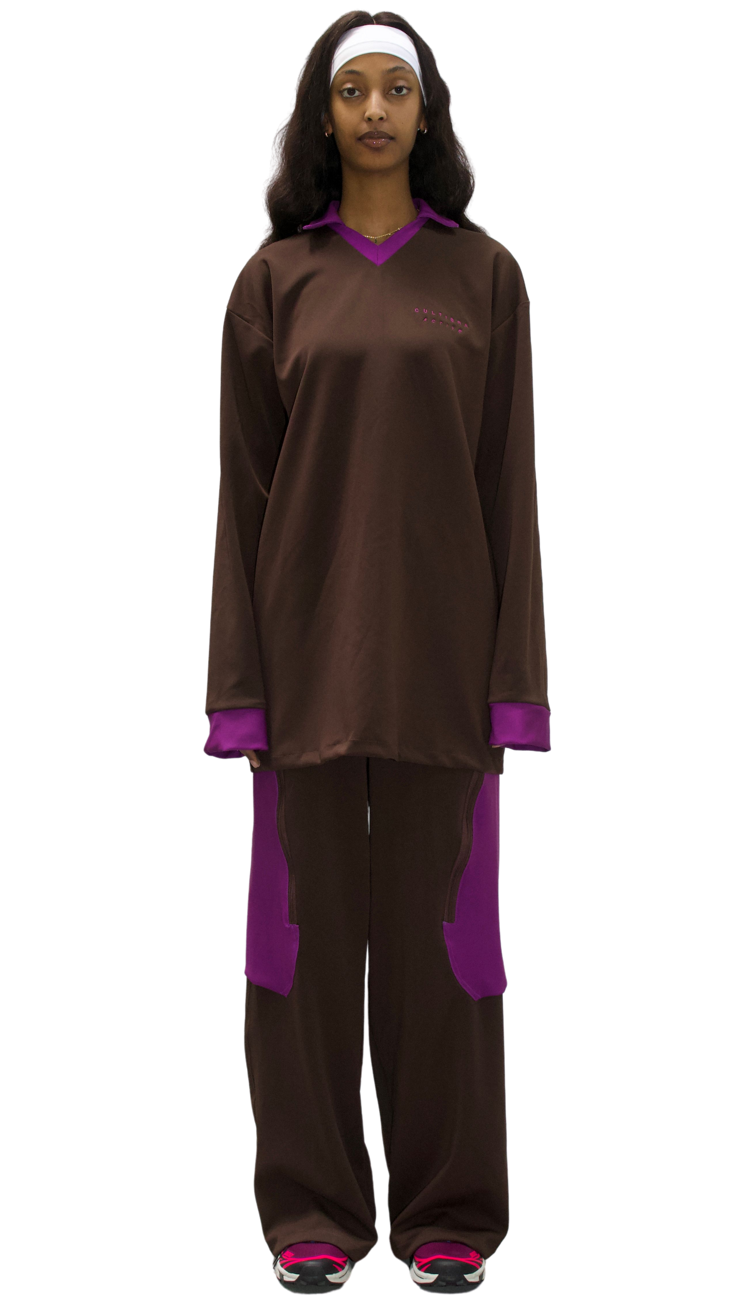 Technicut panel longsleeve in brown/lilac - SEMEI