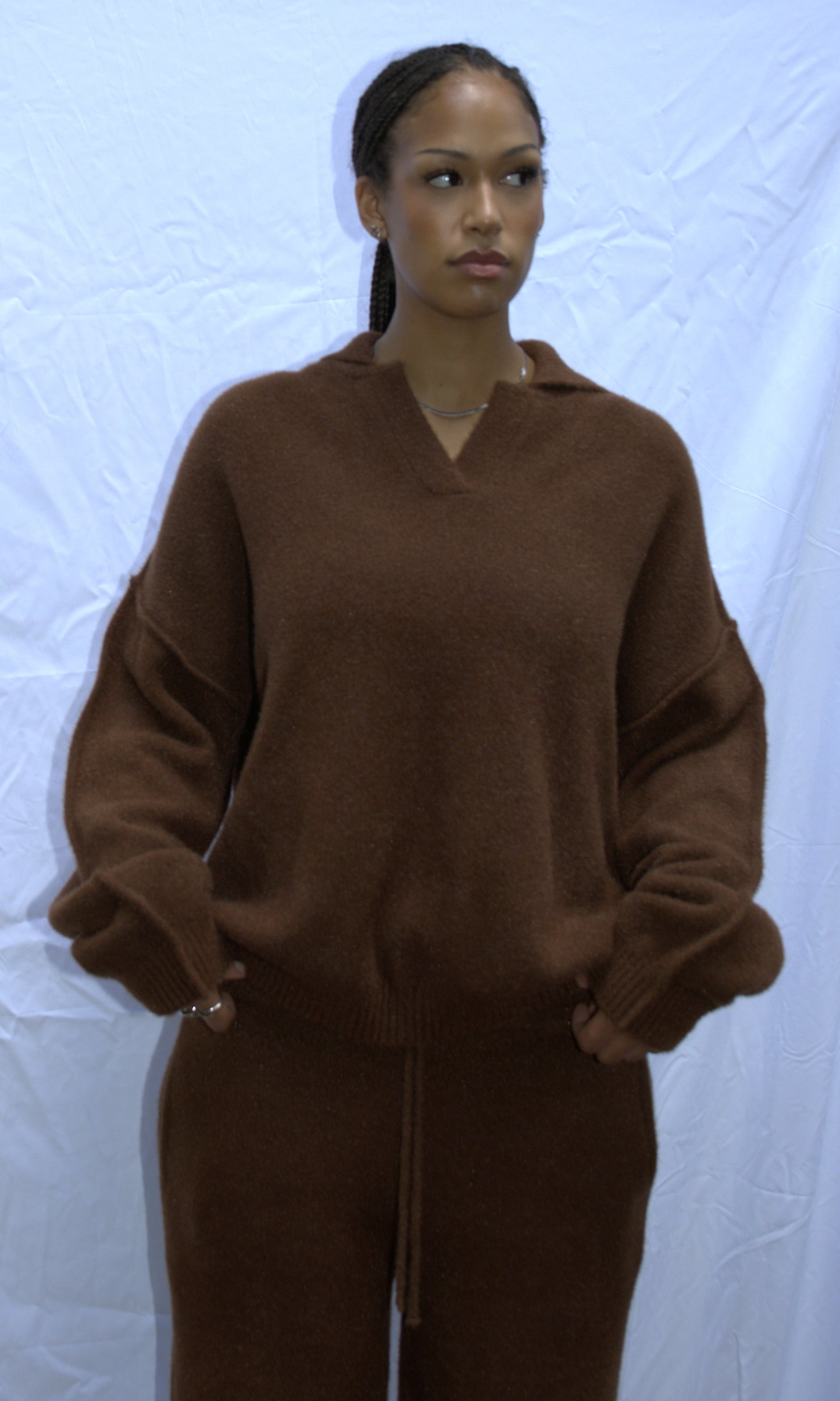 Mohair knit polo in brown - ALTAI