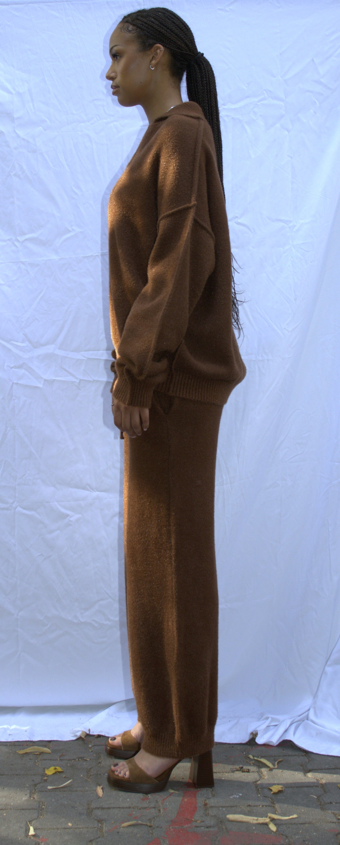 Mohair knit polo in brown - ALTAI
