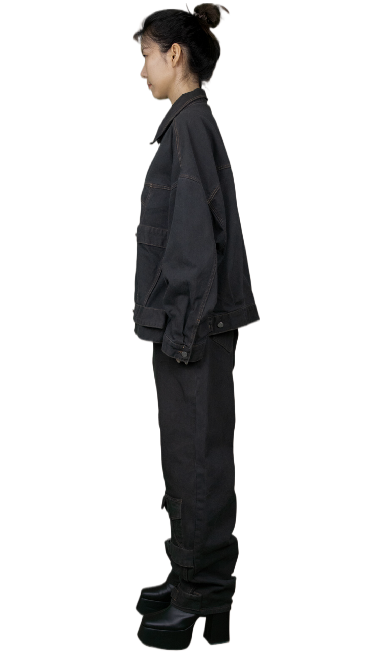 Denim jacket with straps in anthracite- TOKYO