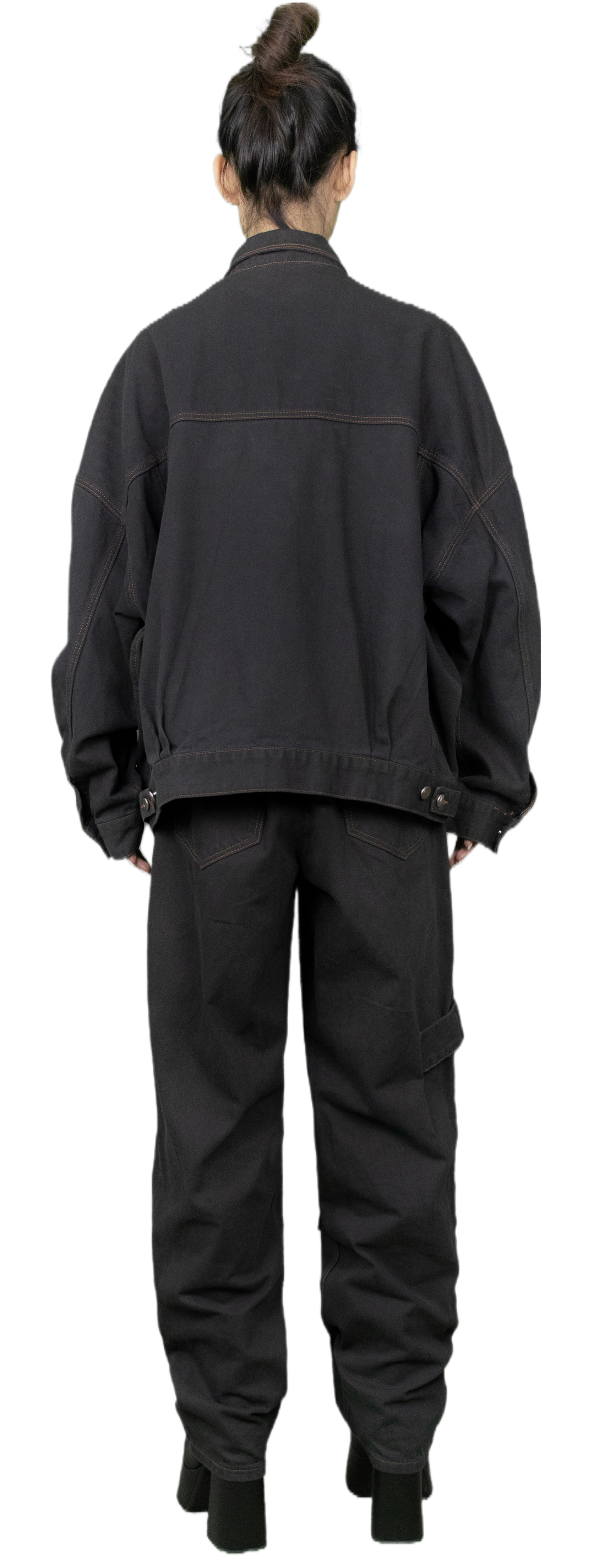 Denim jacket with straps in anthracite- TOKYO