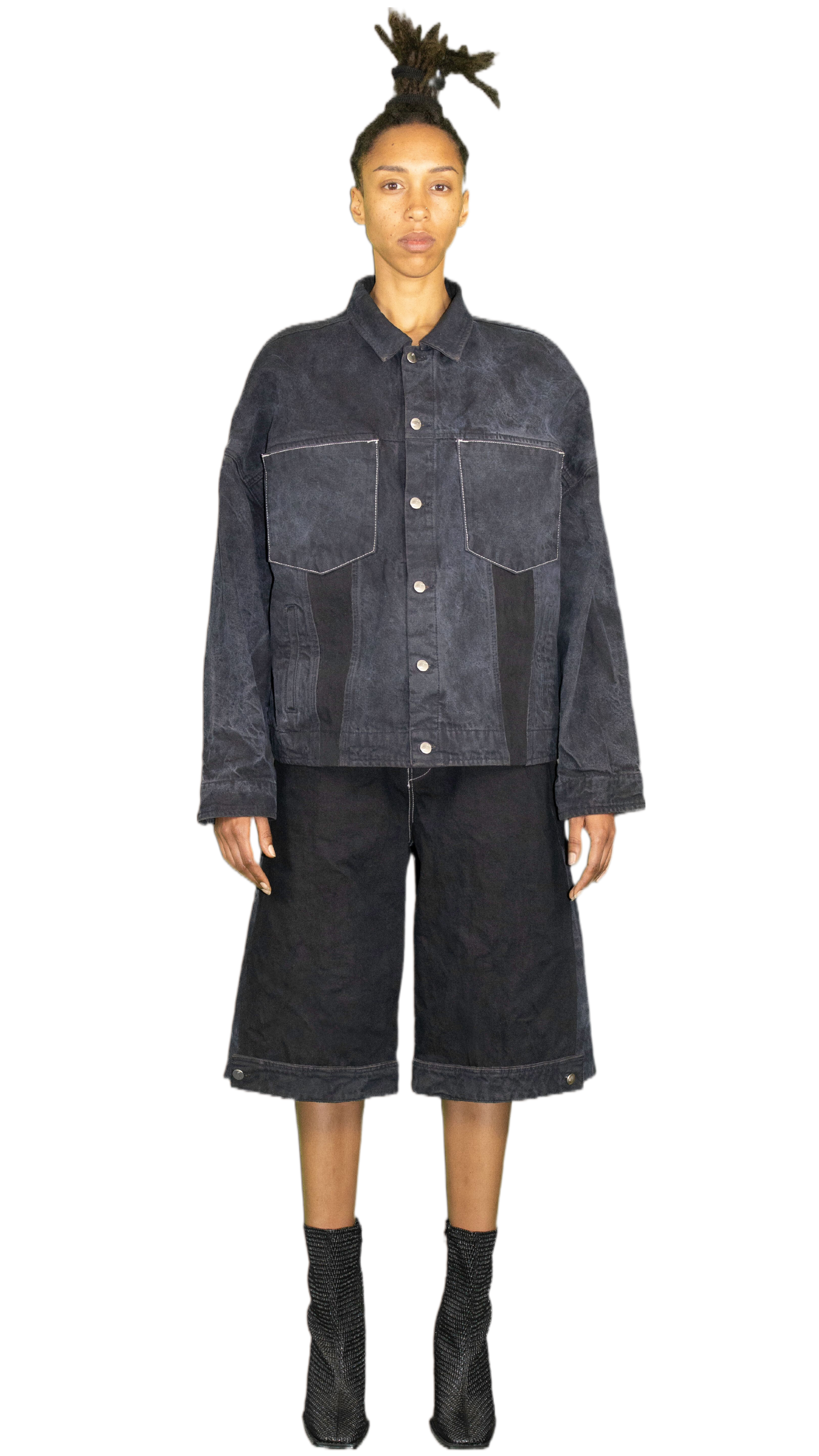 Big pocket denim jacket in washed dark blue - ALMATY