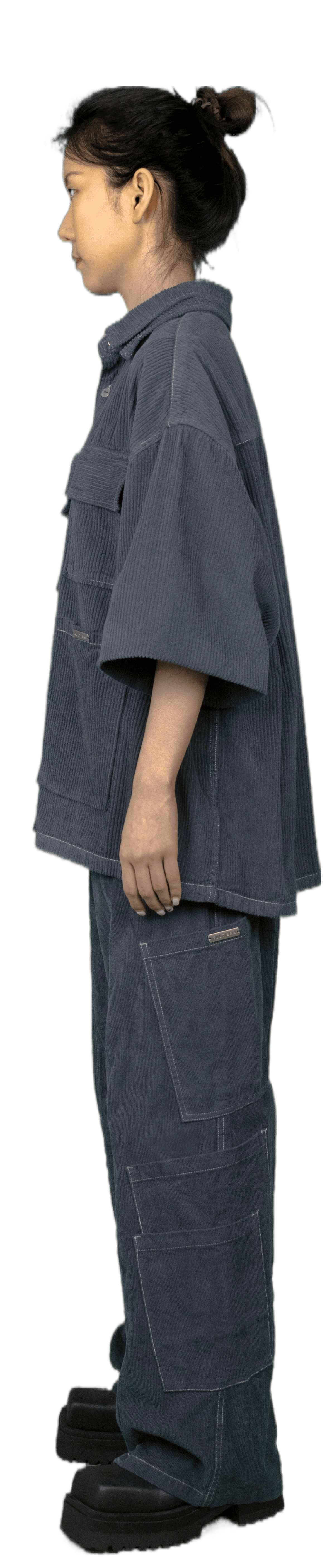 Boxy cord shirt with pockets in navy blue - BRUSSELS