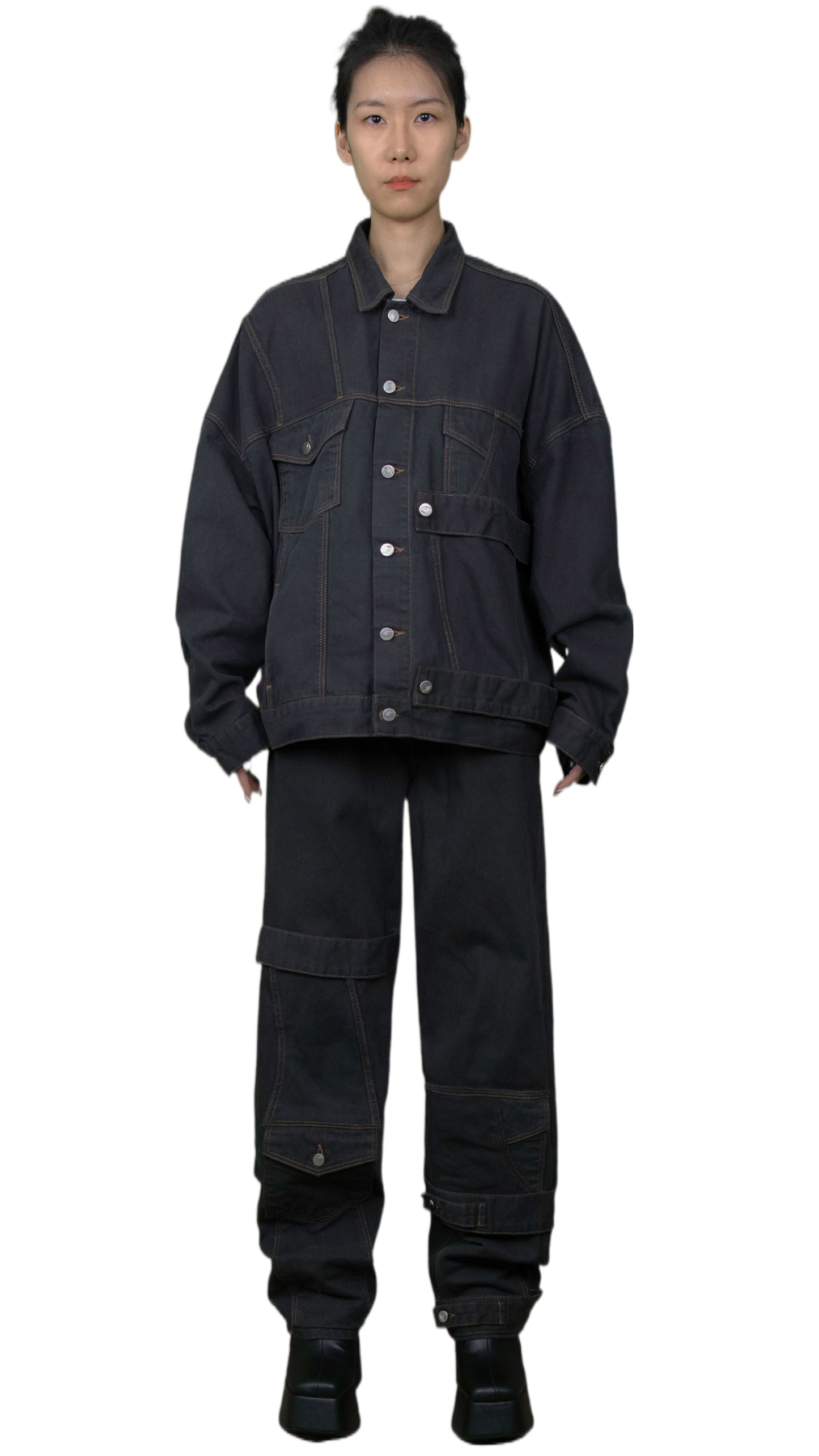 Denim jacket with straps in anthracite- TOKYO