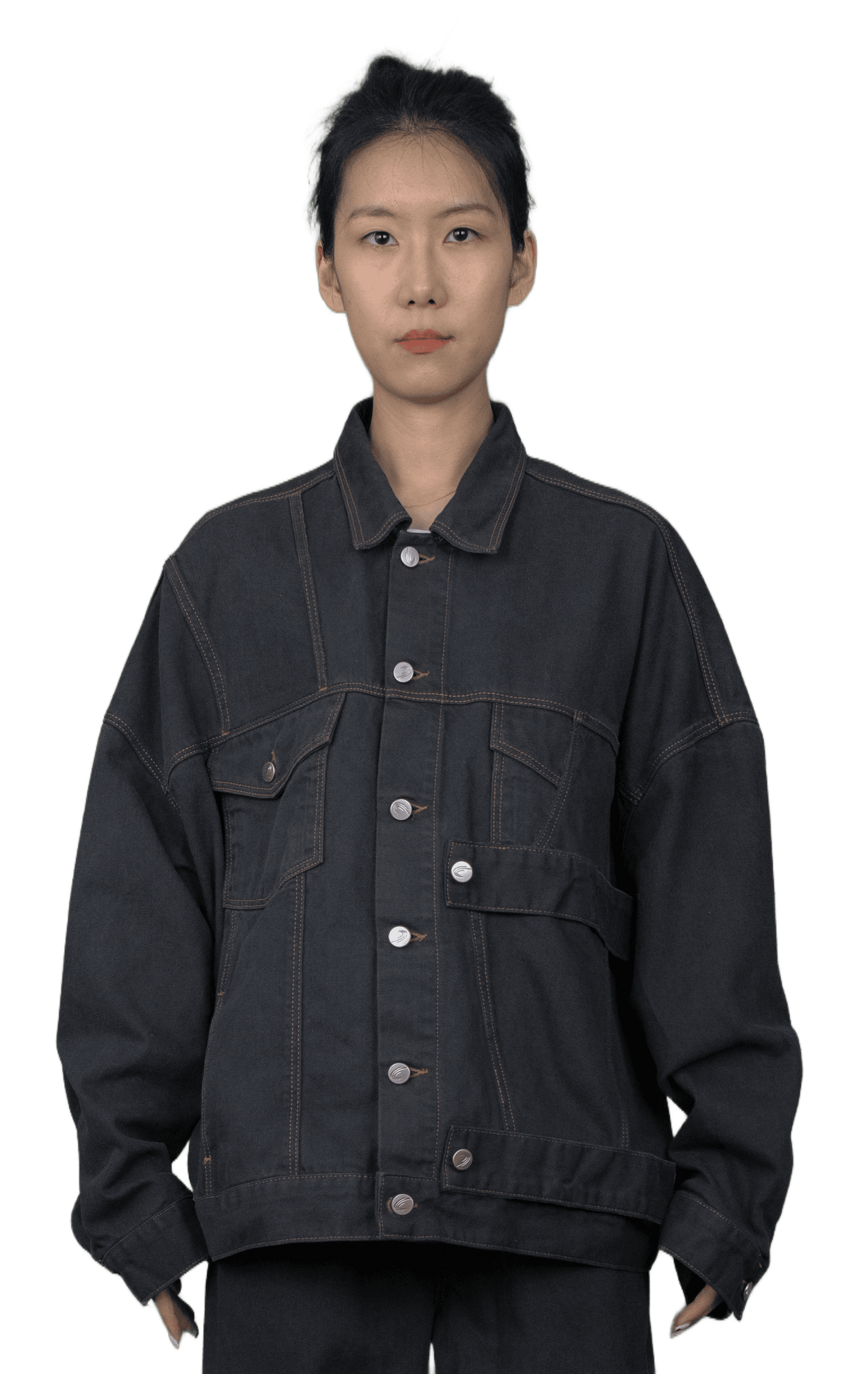 Denim jacket with straps in anthracite- TOKYO