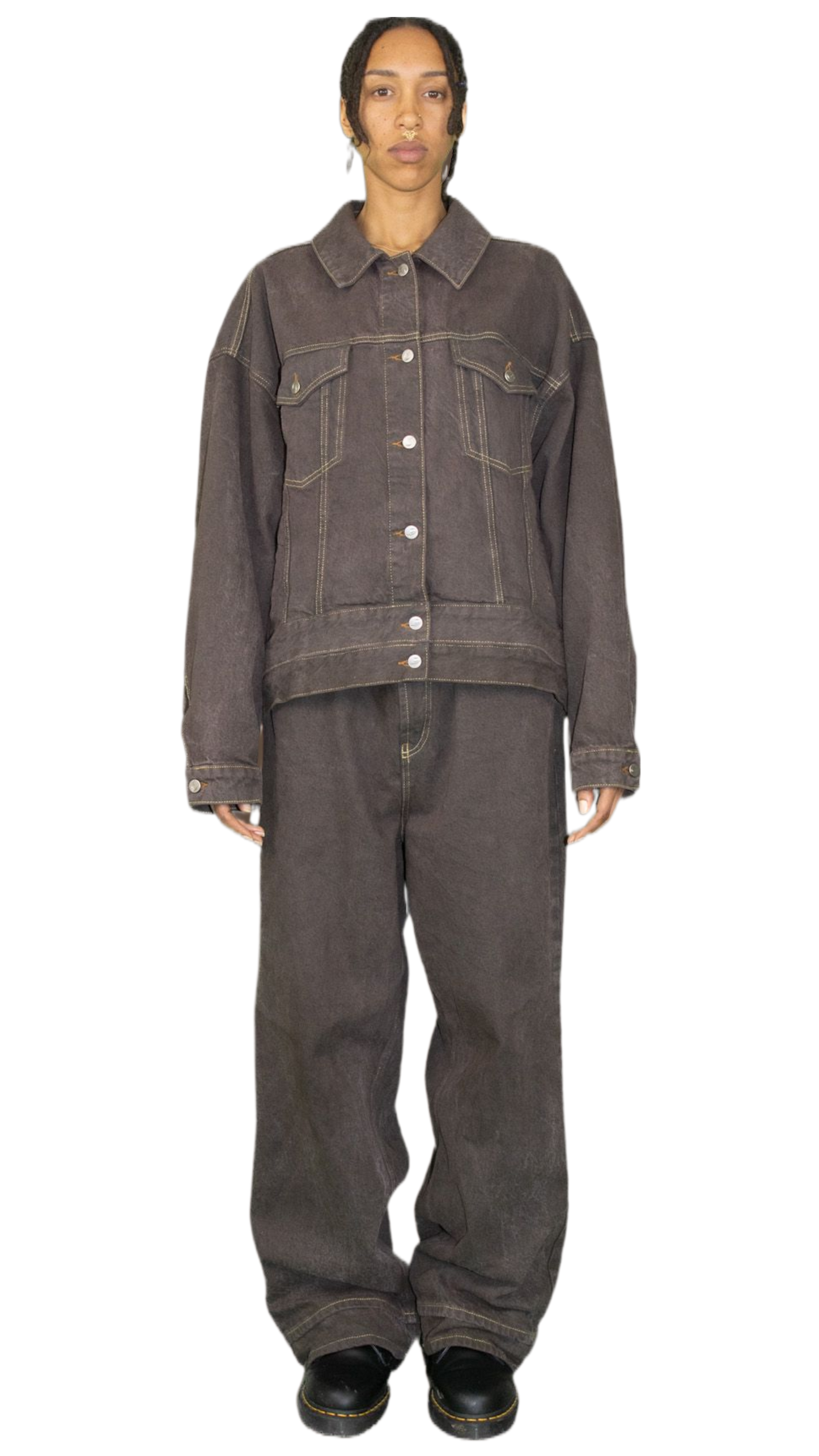 Embroidered denim jacket in washed brown - HARARE