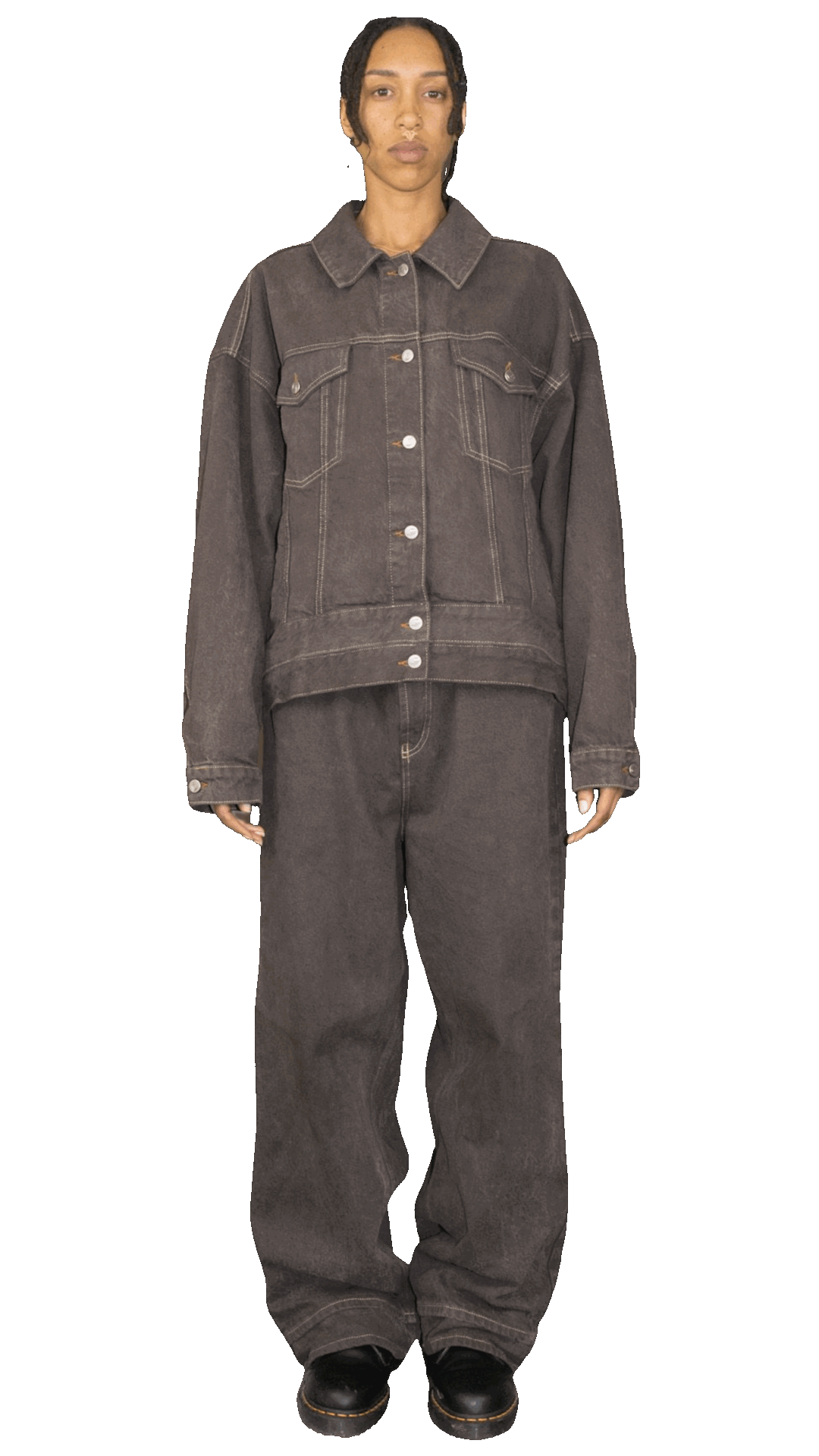 Embroidered denim jacket in washed brown - HARARE