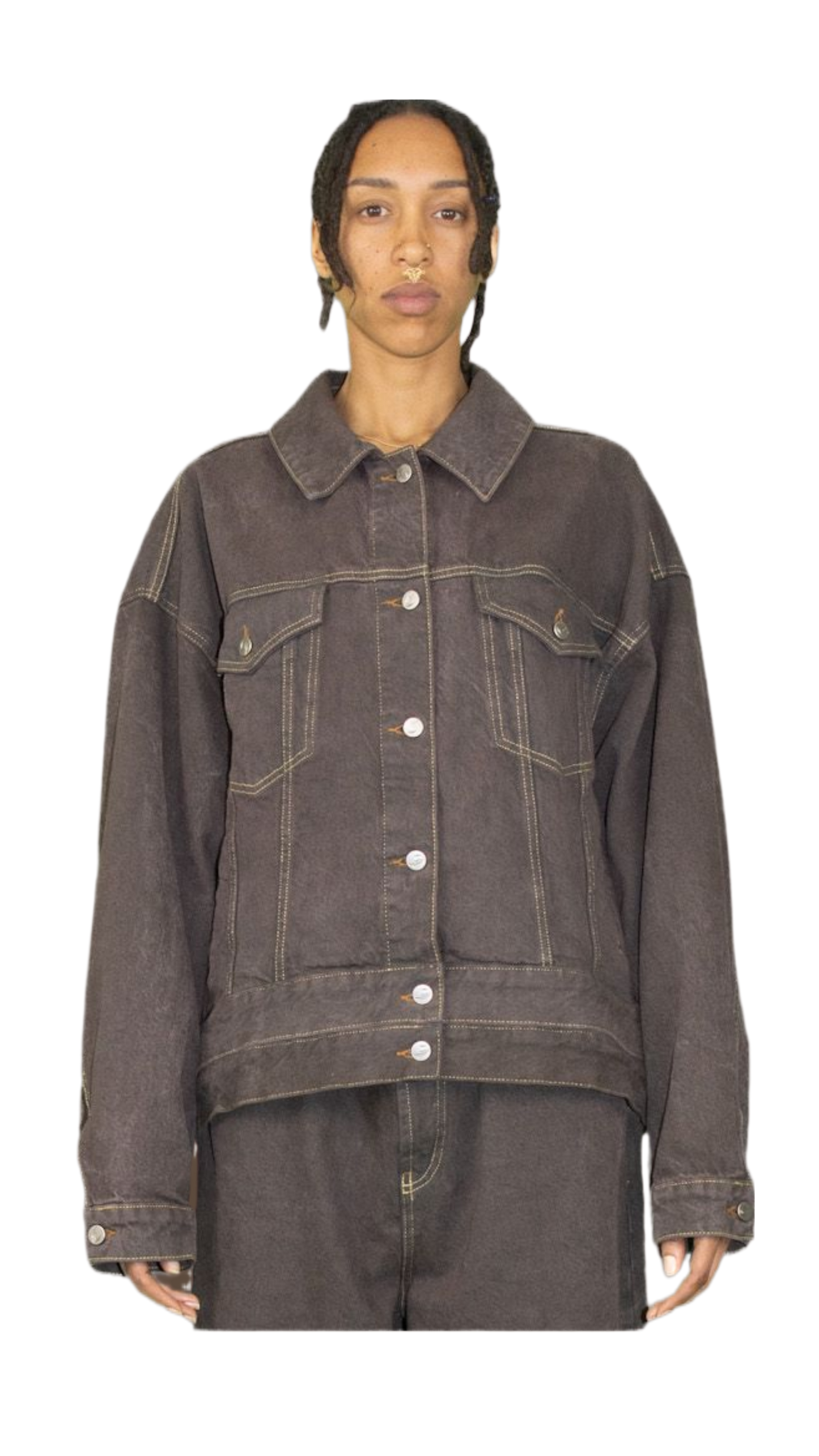 Embroidered denim jacket in washed brown - HARARE