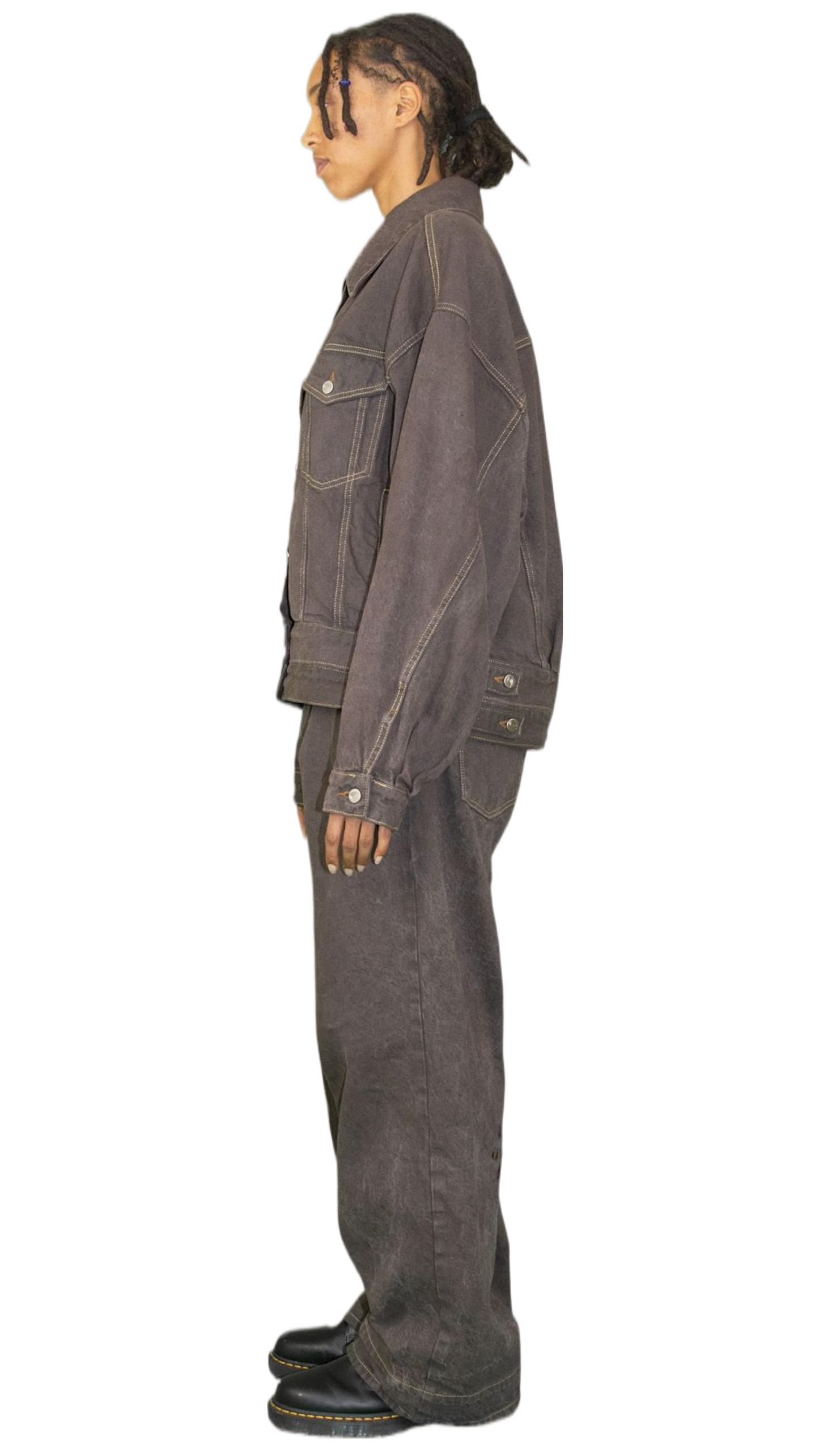 Embroidered denim jacket in washed brown - HARARE