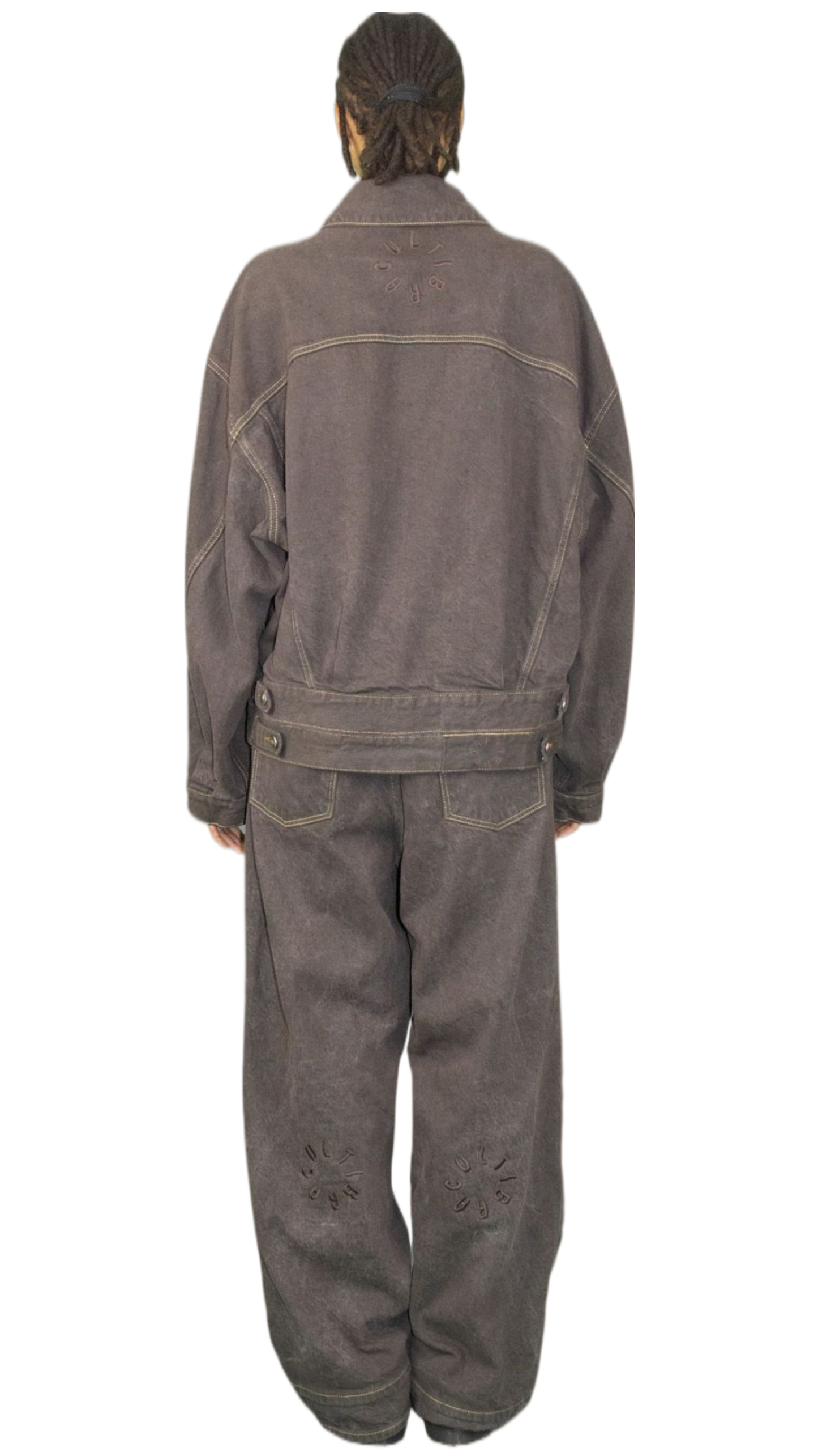 Embroidered denim jacket in washed brown - HARARE