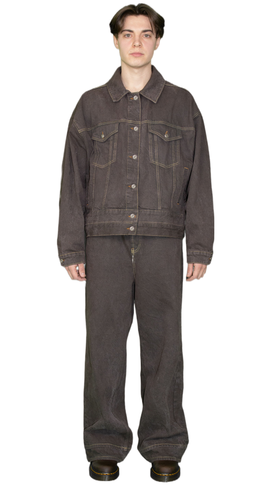 Embroidered jeans in washed brown - HARARE