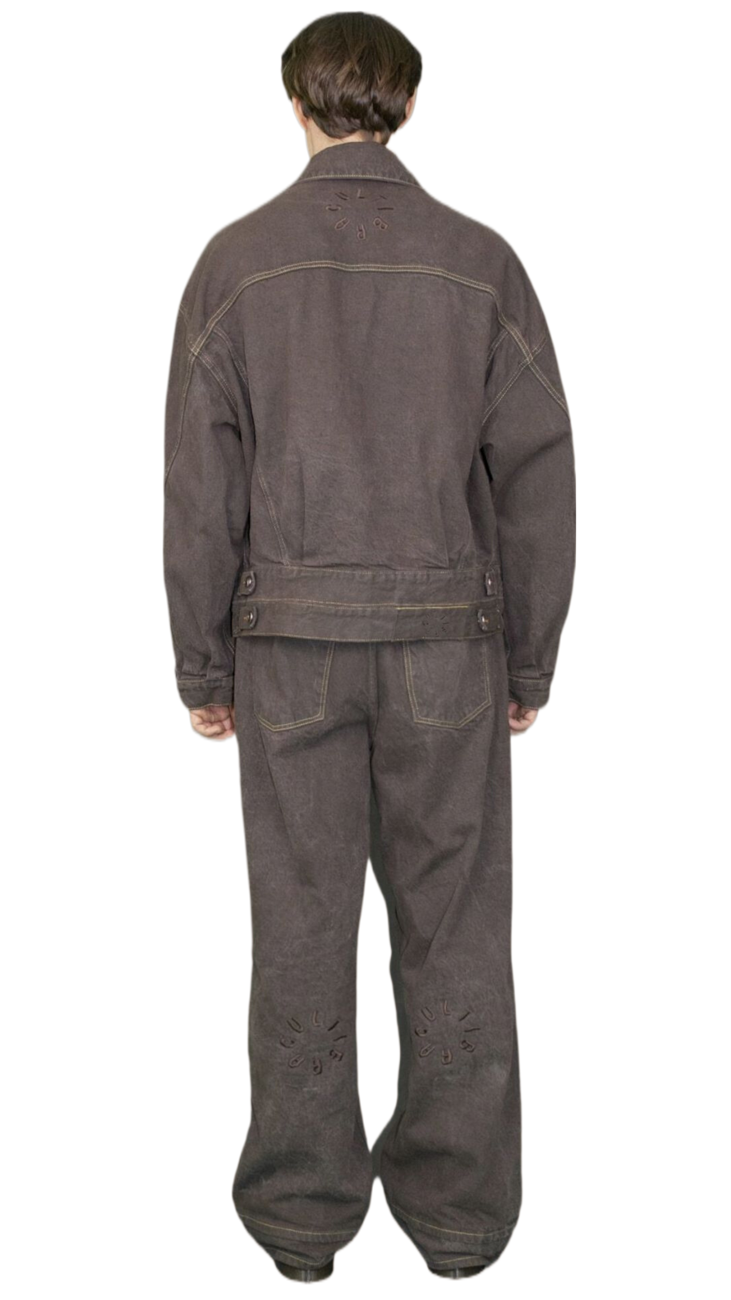 Embroidered jeans in washed brown - HARARE