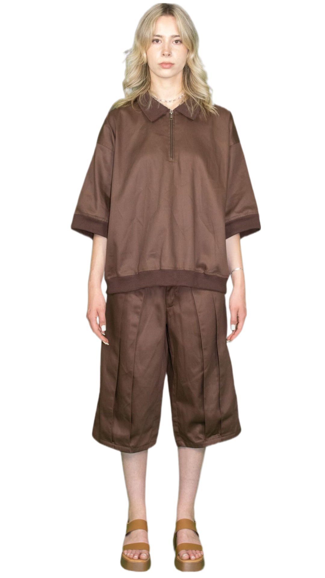 Oversized polo shirt with vintage zip in brown - BOCKENHEIM