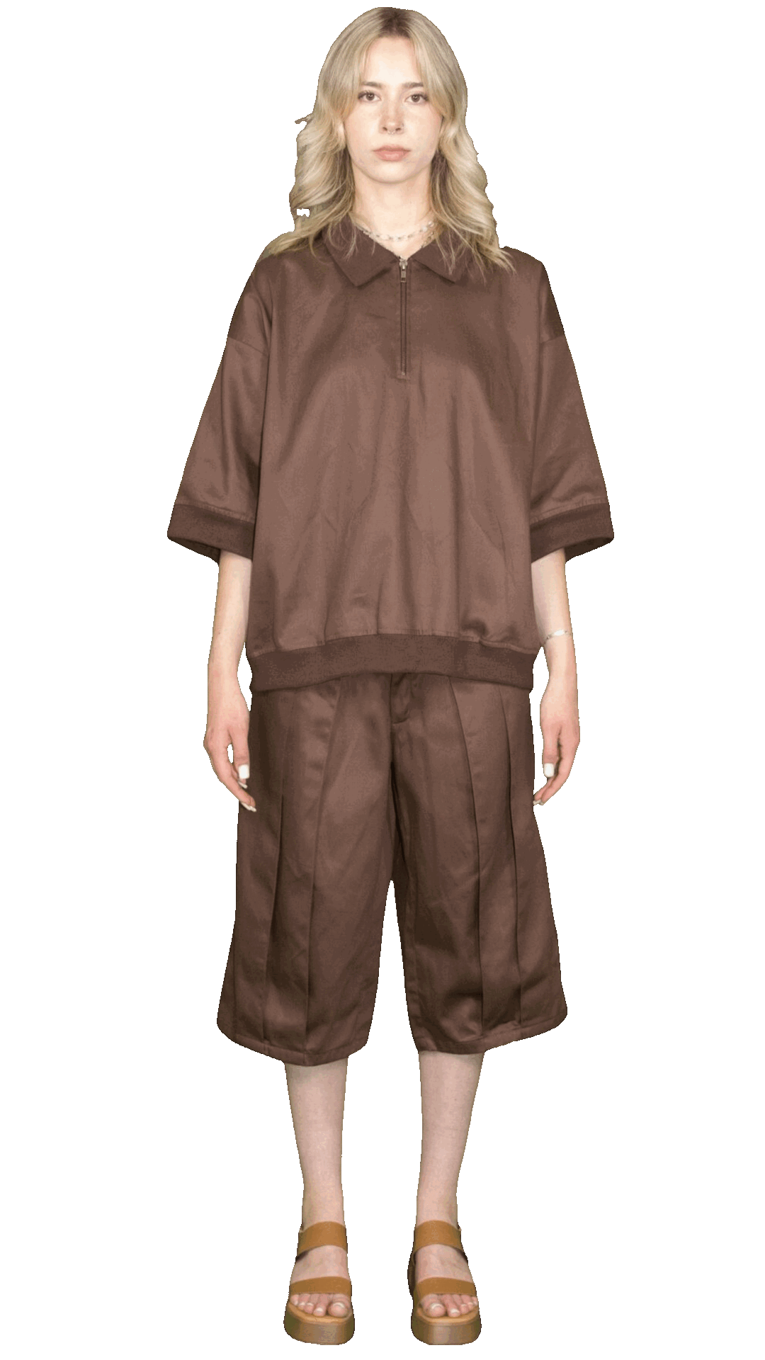 Oversized polo shirt with vintage zip in brown - BOCKENHEIM