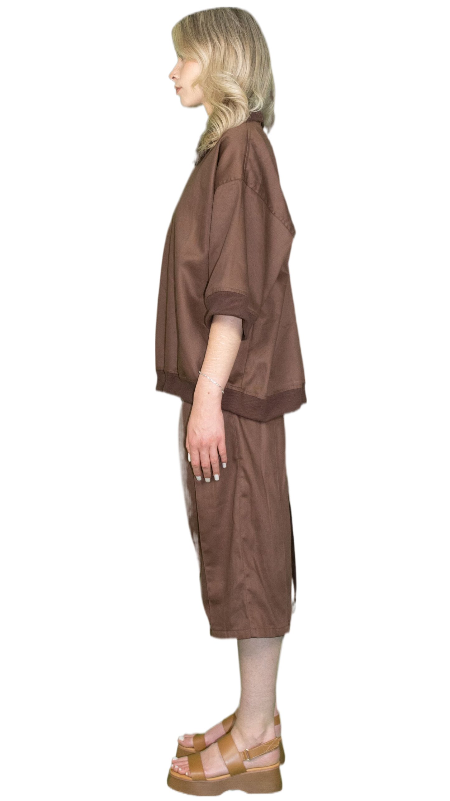 Oversized polo shirt with vintage zip in brown - BOCKENHEIM