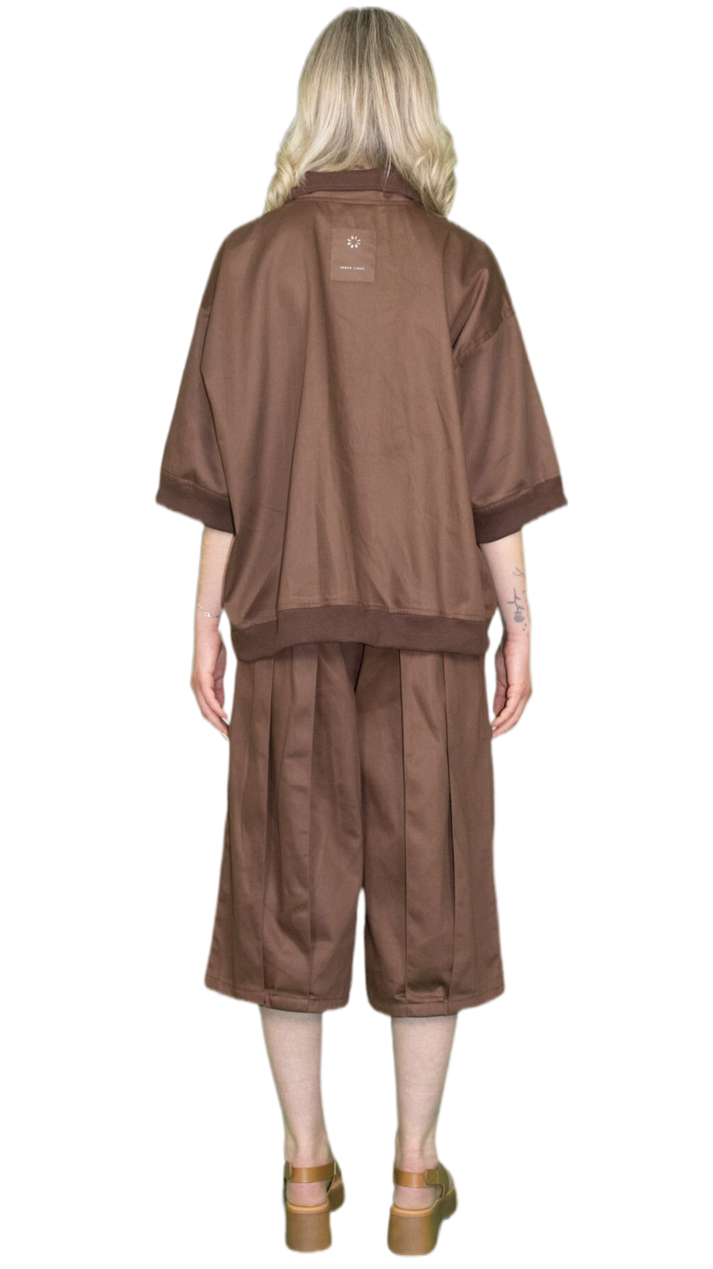 Oversized polo shirt with vintage zip in brown - BOCKENHEIM