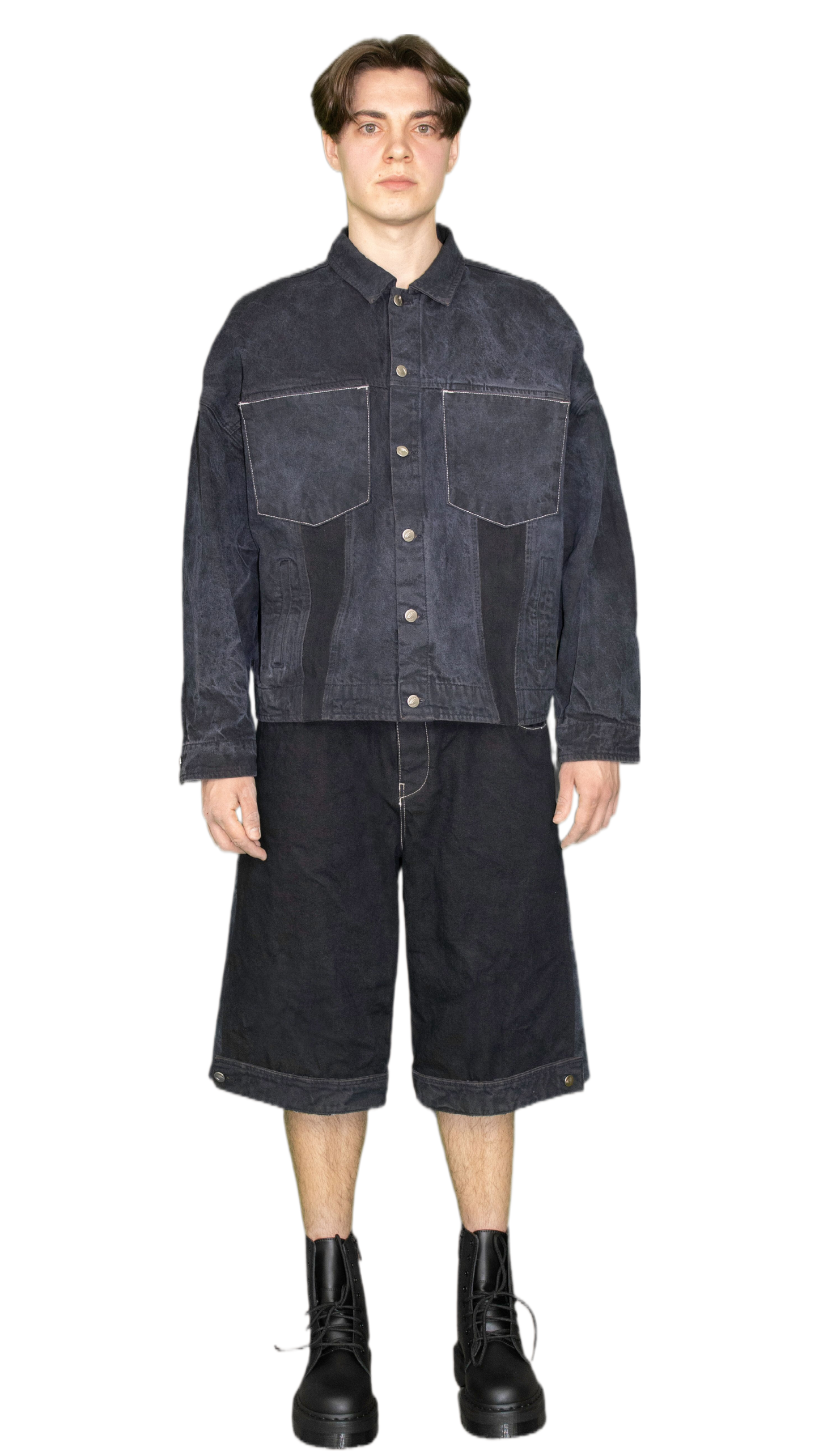 Patchwork denim shorts in dark blue - ALMATY
