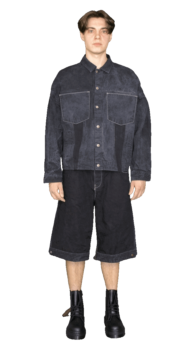 Patchwork denim shorts in dark blue - ALMATY