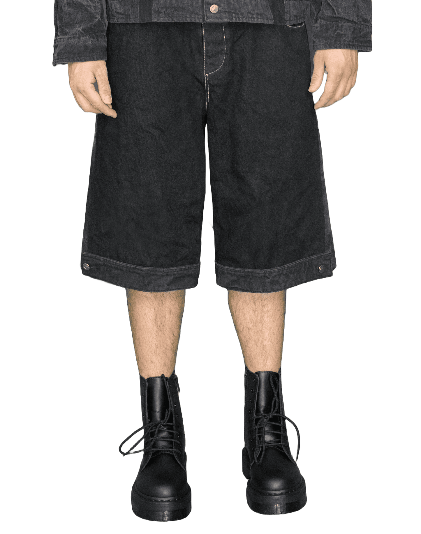 Patchwork denim shorts in dark blue - ALMATY
