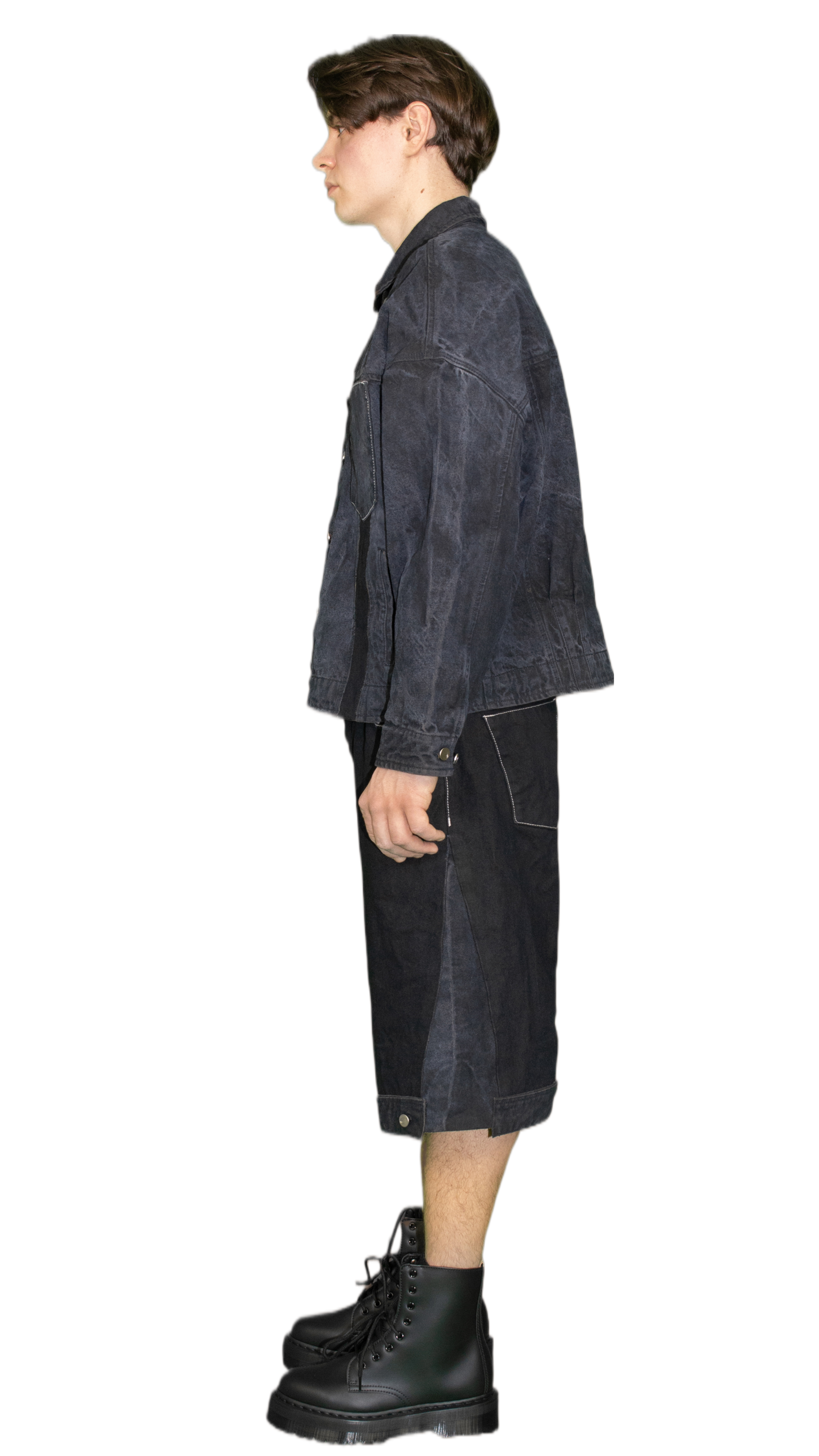 Patchwork denim shorts in dark blue - ALMATY