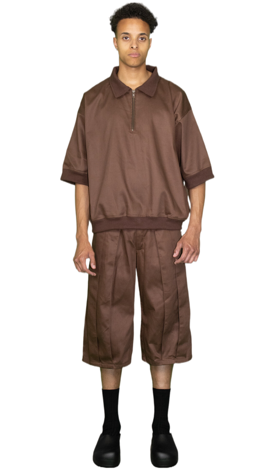 Pleated 3/4 shorts in brown - BOCKENHEIM