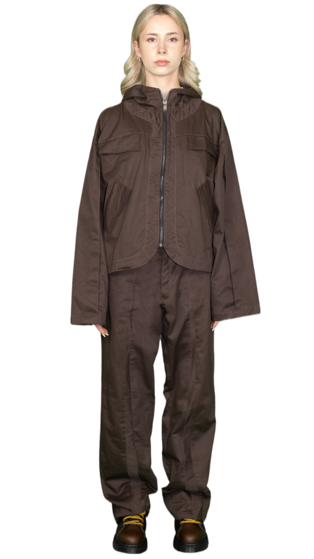 Pleated hoodie jacket in dark brown - STOCKHOLM