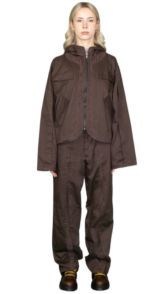 Pleated hoodie jacket in dark brown - STOCKHOLM