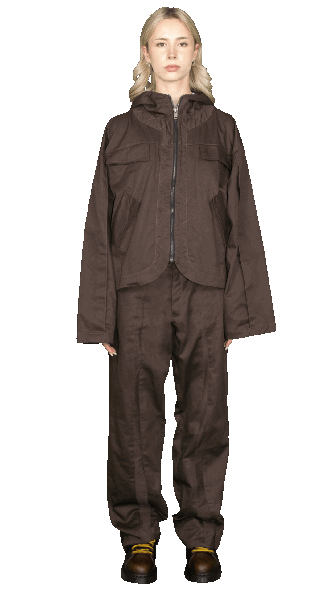 Pleated hoodie jacket in dark brown - STOCKHOLM