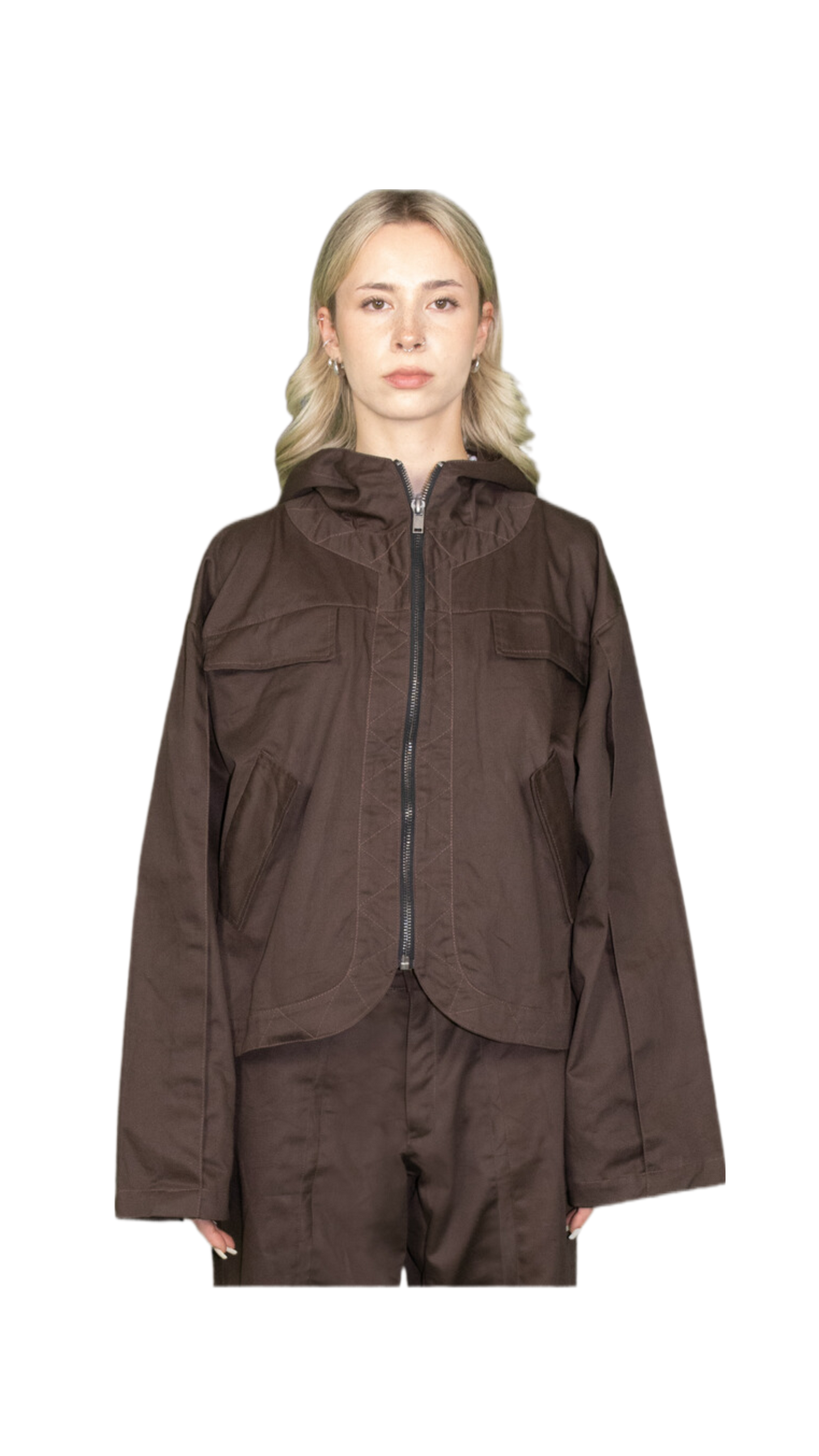 Pleated hoodie jacket in dark brown - STOCKHOLM