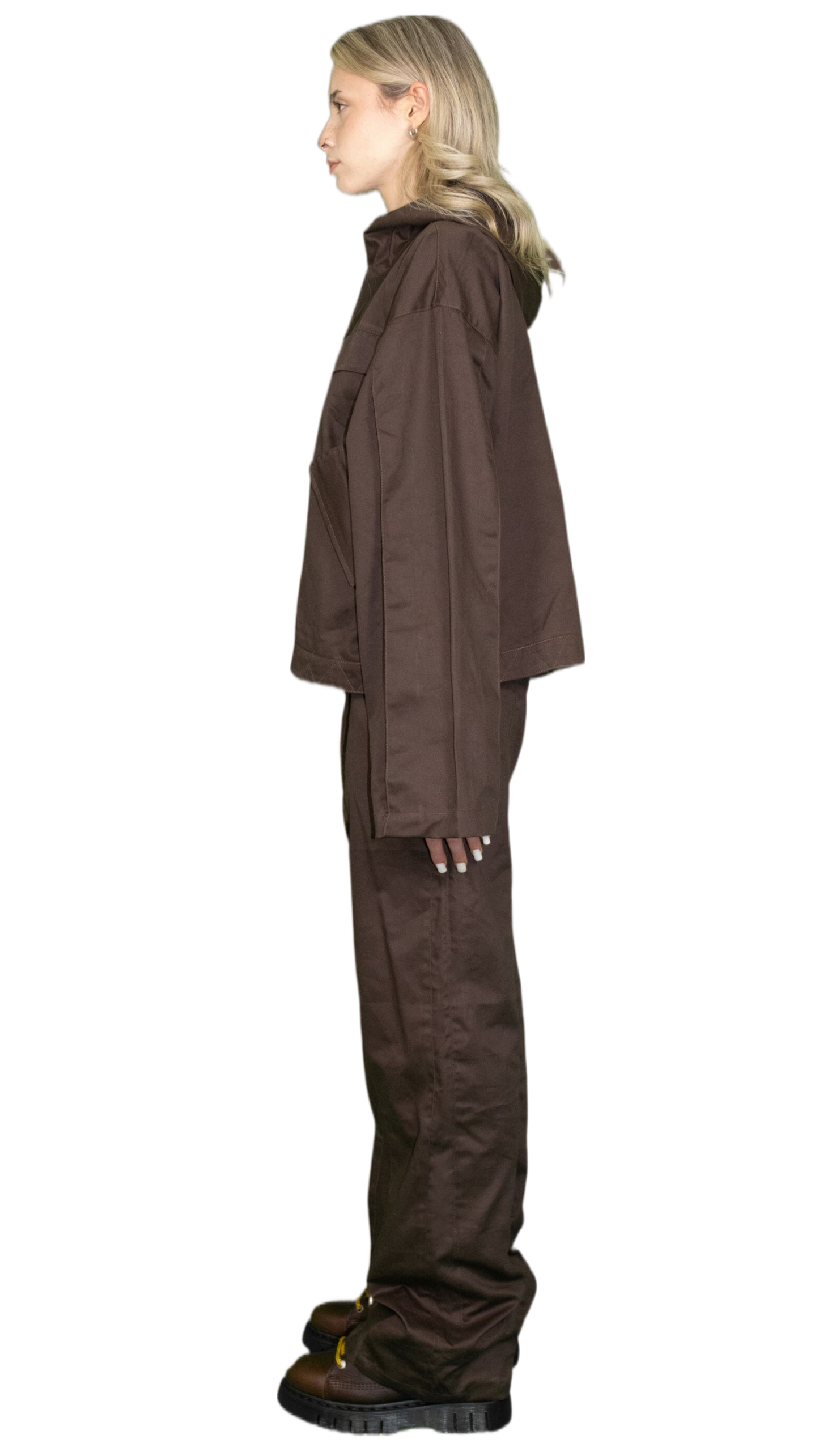 Pleated hoodie jacket in dark brown - STOCKHOLM