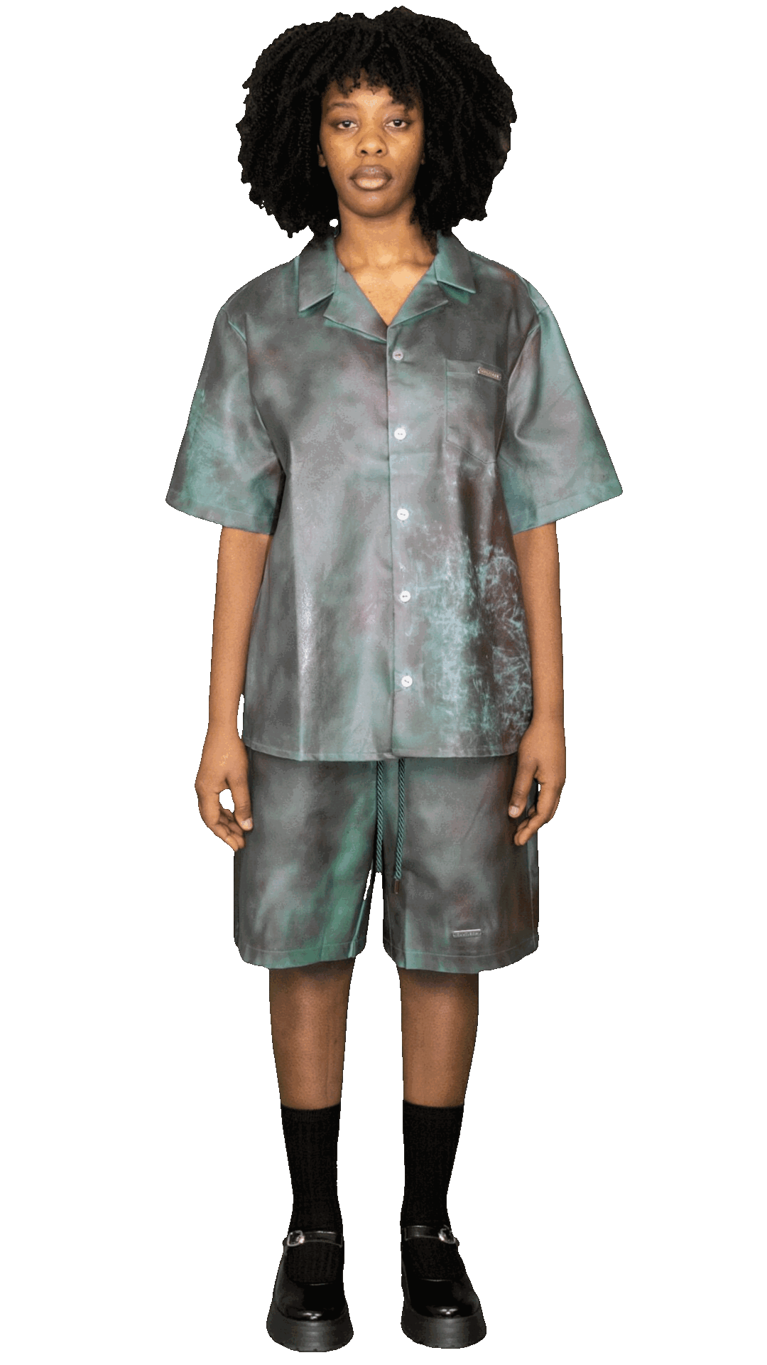 Sprayed print vegan leather shirt in green/brown - PHILADELPHIA
