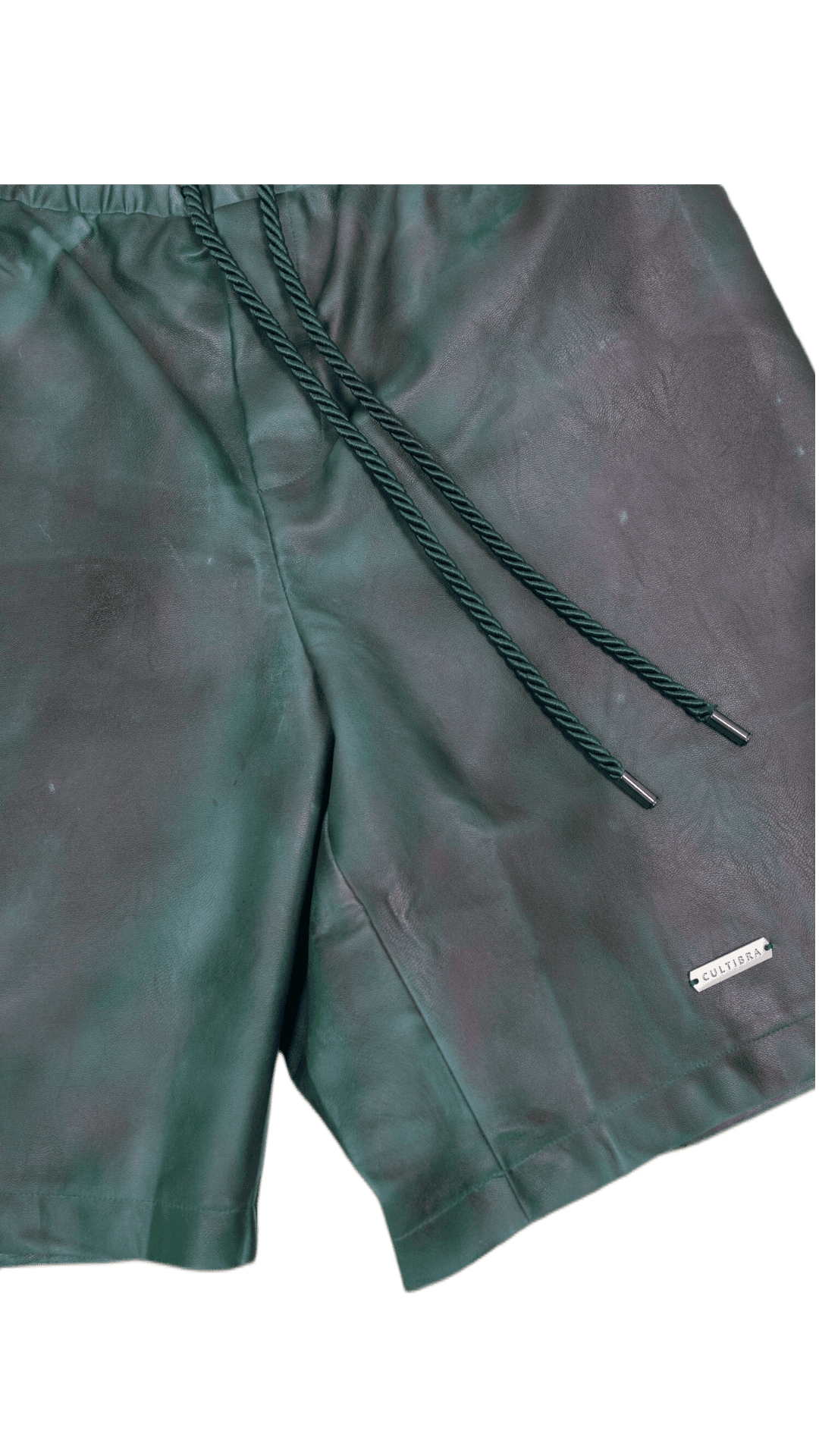 Sprayed print vegan leather shorts in green/brown - PHILADELPHIA