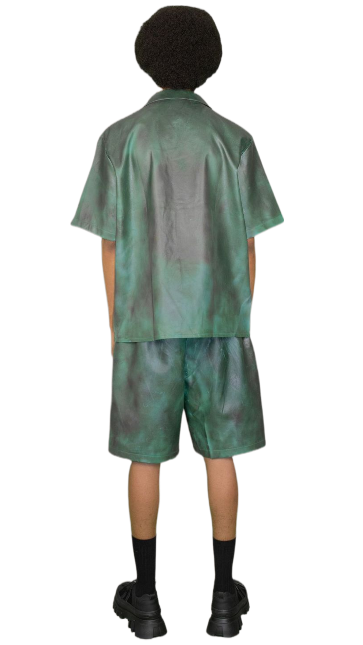 Sprayed print vegan leather shorts in green/brown - PHILADELPHIA