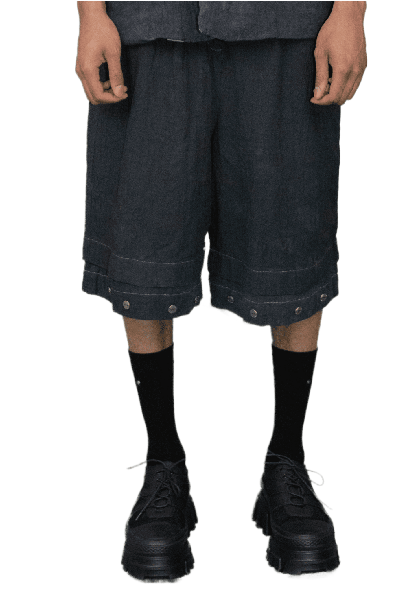 Textured shorts in midwash dark blue - PARIS