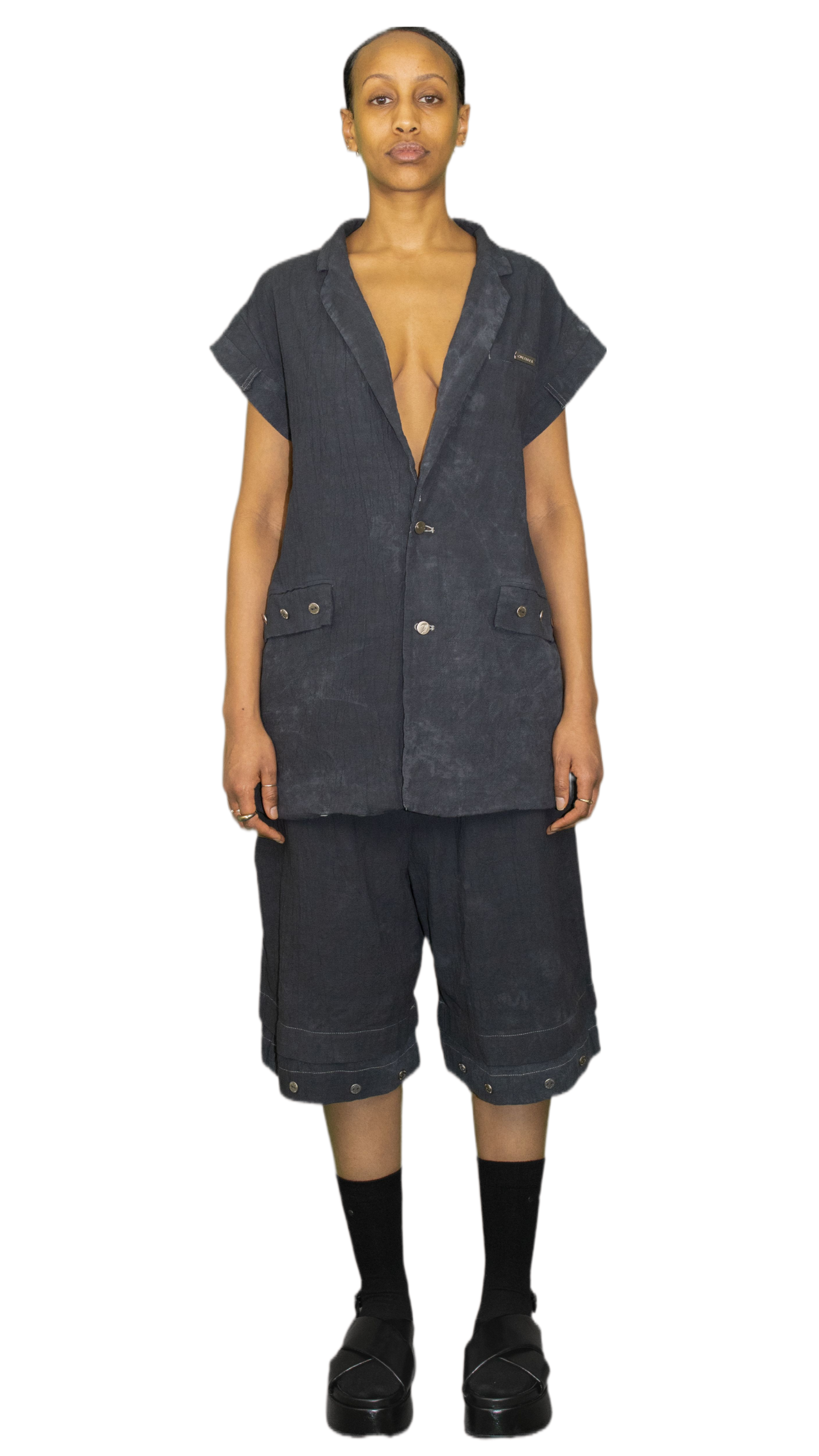 Textured vest in midwash dark blue - PARIS