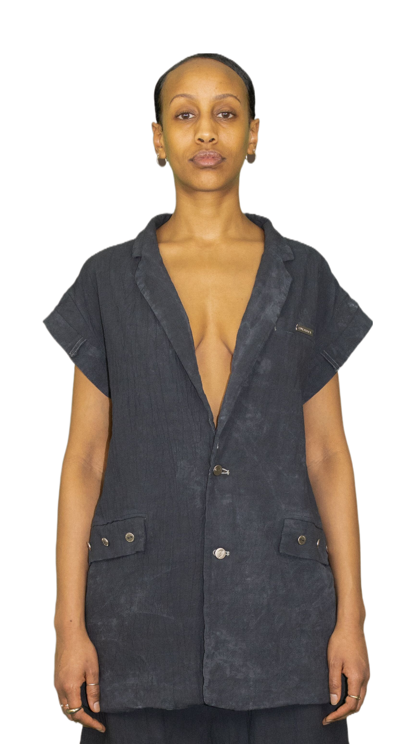 Textured vest in midwash dark blue - PARIS