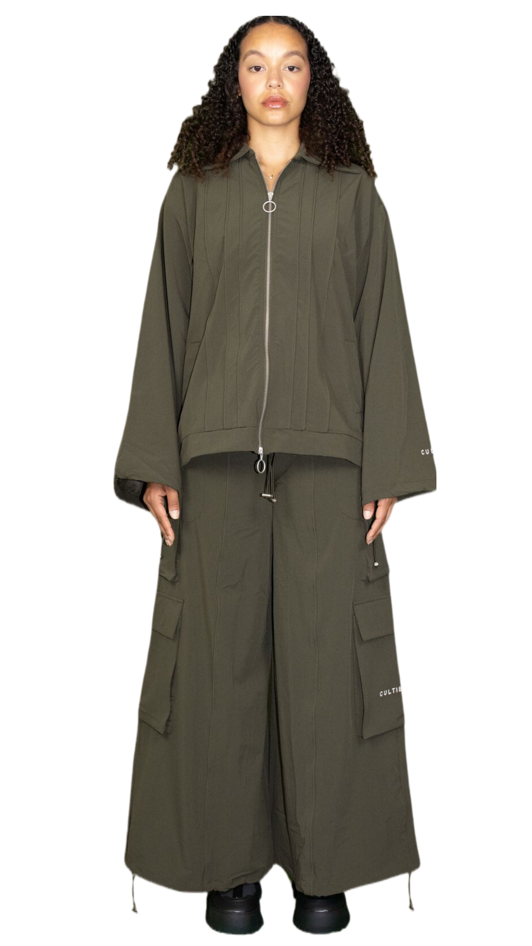 Wide-sleeved nylon jacket in dark green - TAUNUS