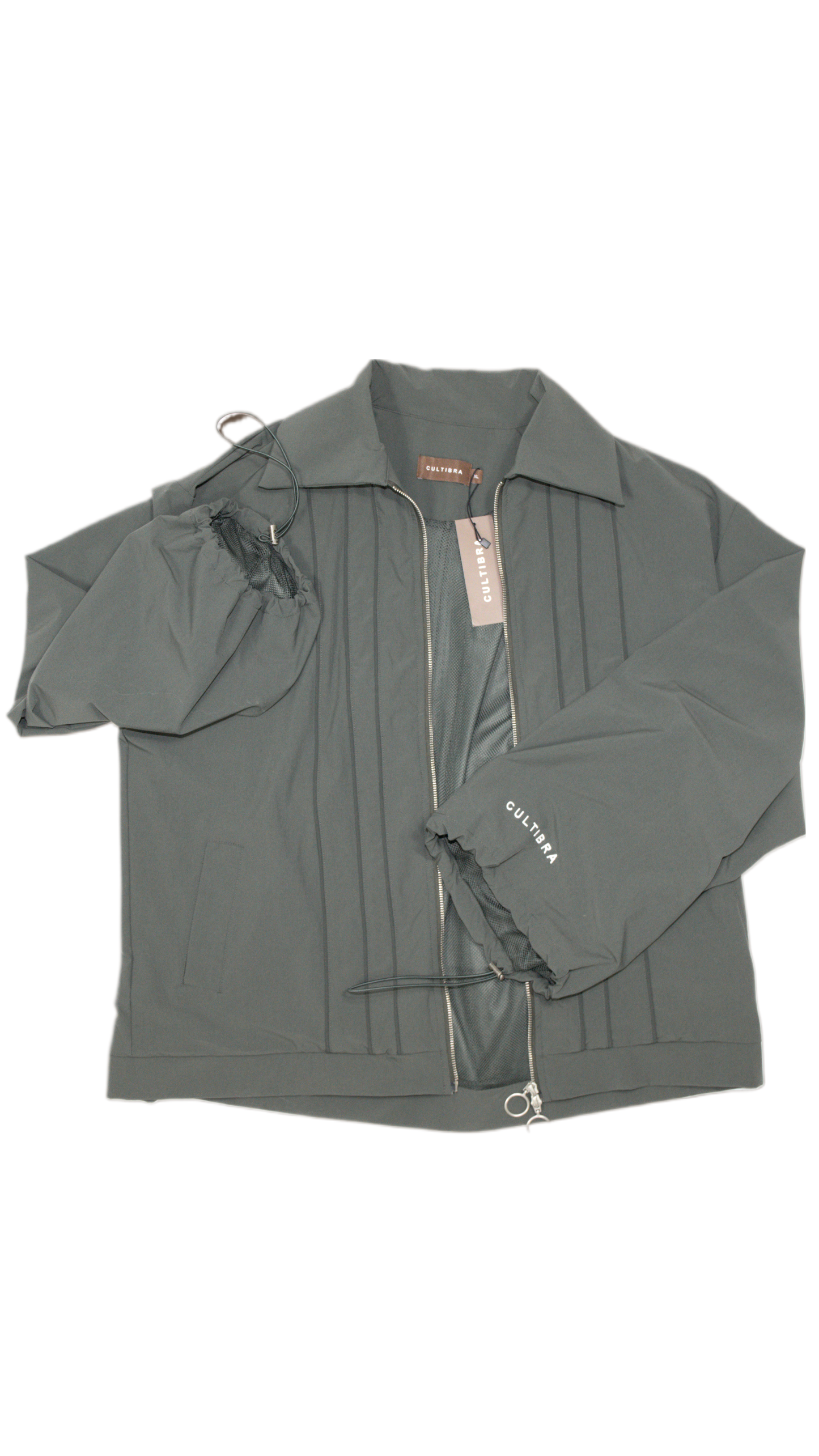 Wide-sleeved nylon jacket in dark green - TAUNUS